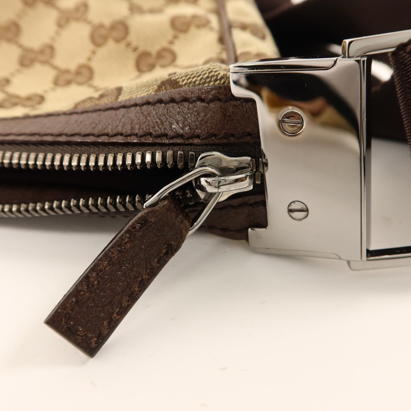 GUCCI 帆布Shoulder Bag銀扣肩背袋