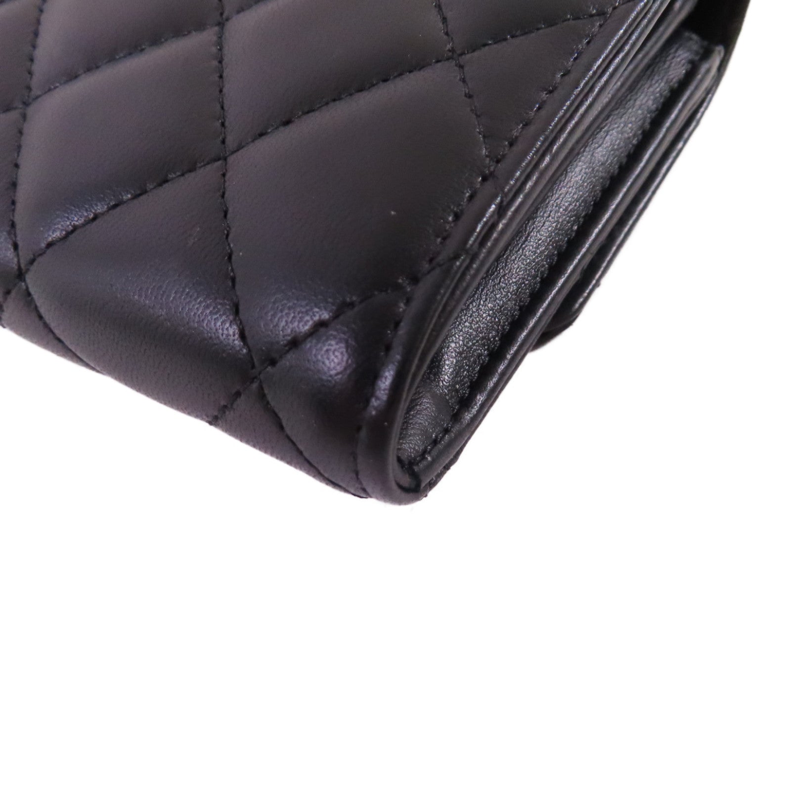 CHANEL 菱格羊皮皮革Long Wallet金扣長錢包黑色