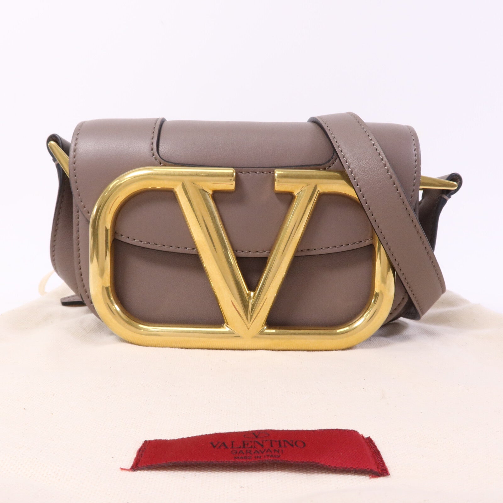 Valentino 牛皮皮革VLogo SuperVee金扣肩背袋