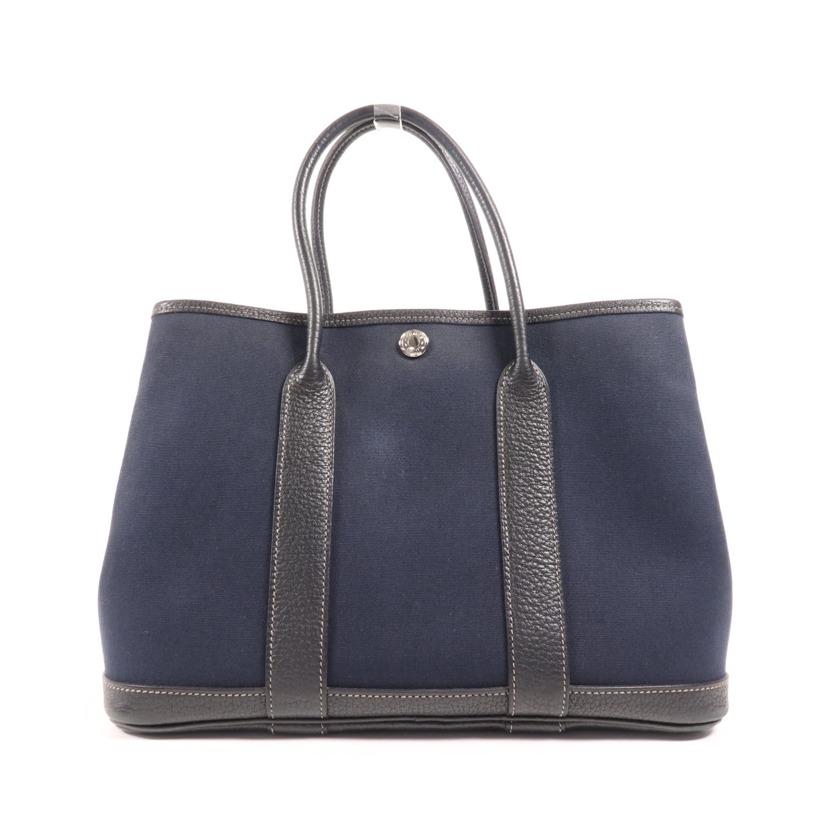 HERMES 帆布Garden Party TPM銀扣手挽袋Bleu Indigo