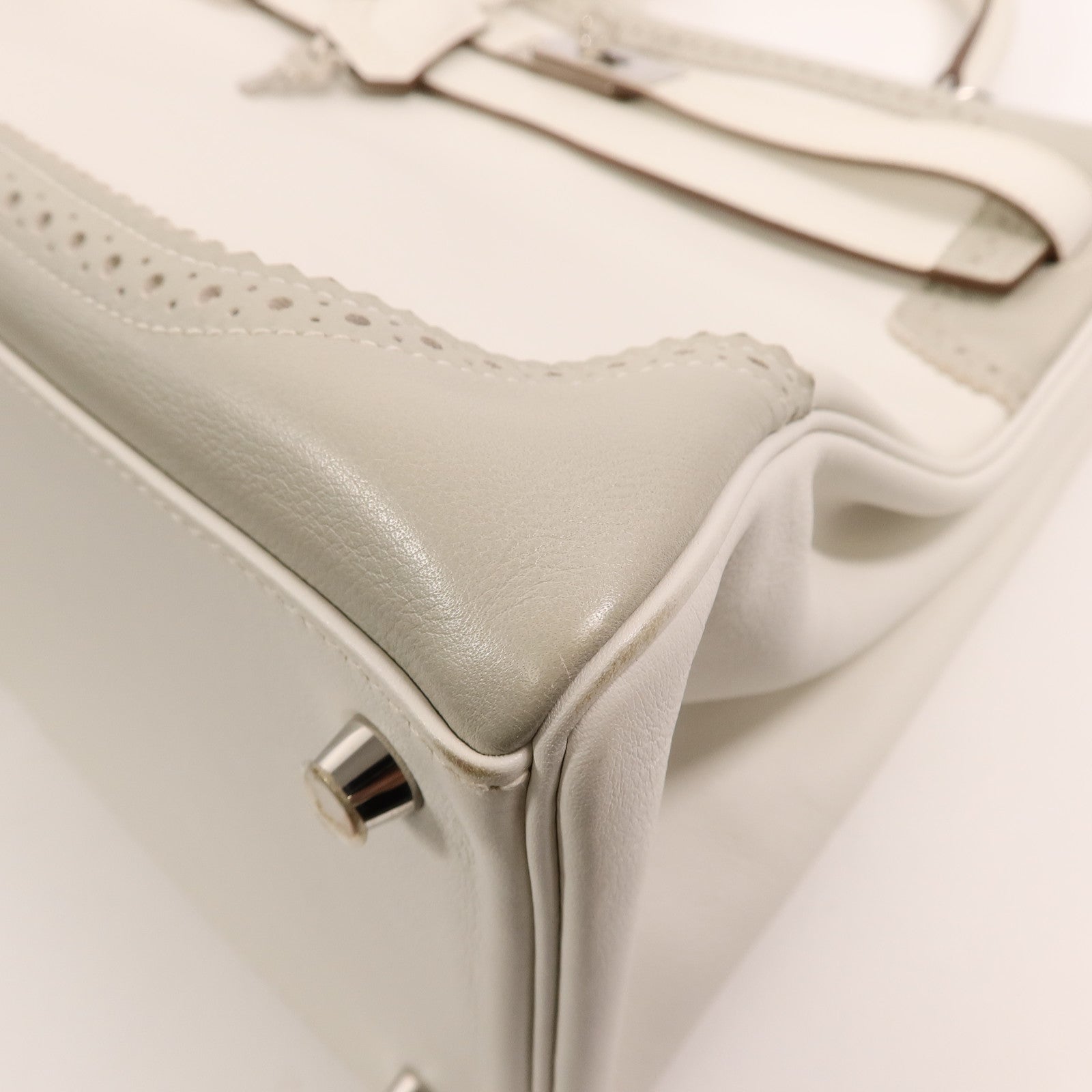 HERMES Swift皮革Ghillies Kelly 35手挽肩背兩用袋Blanc/Gris Perle