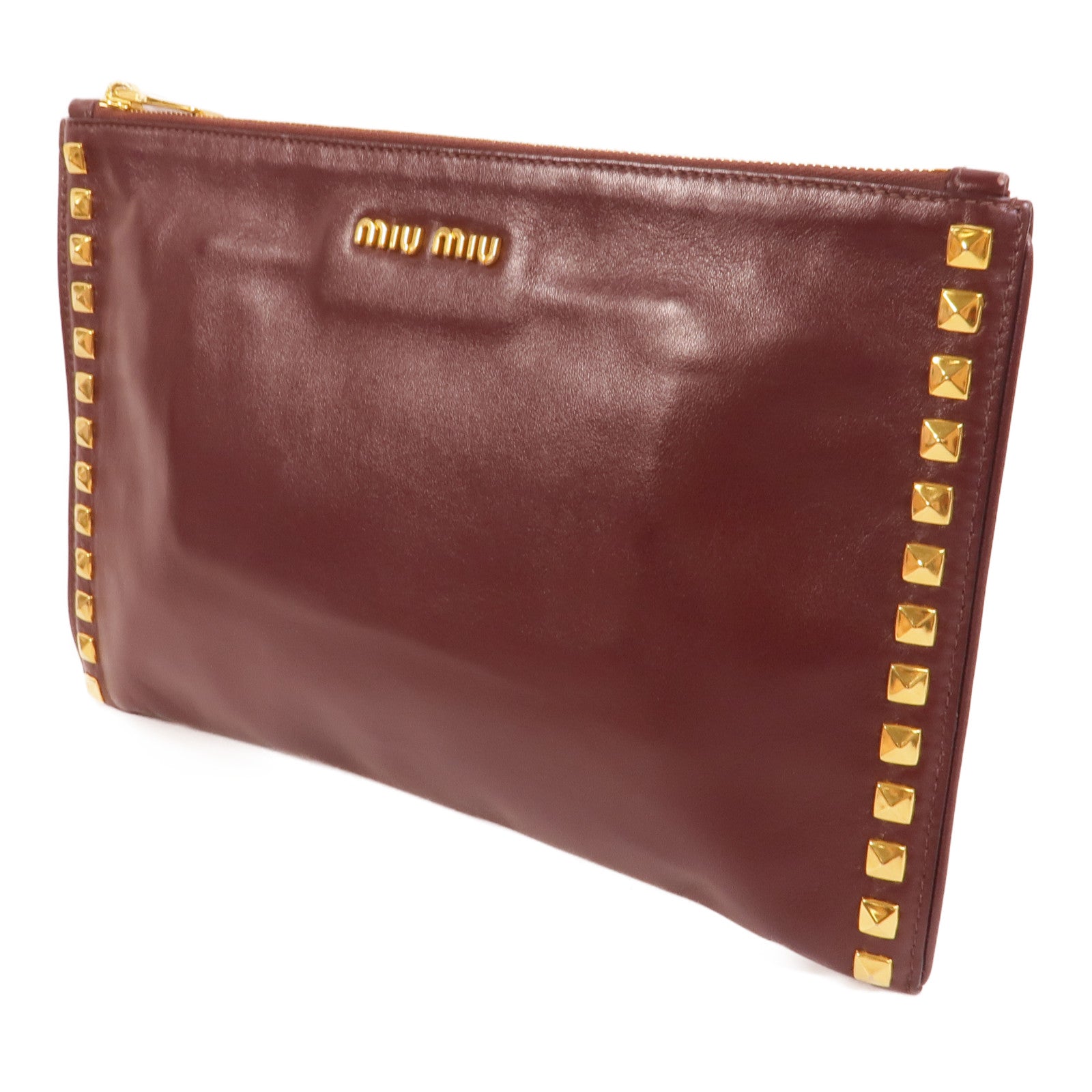 Miu Miu 羊皮皮革Studded Zip Clutch手拿包