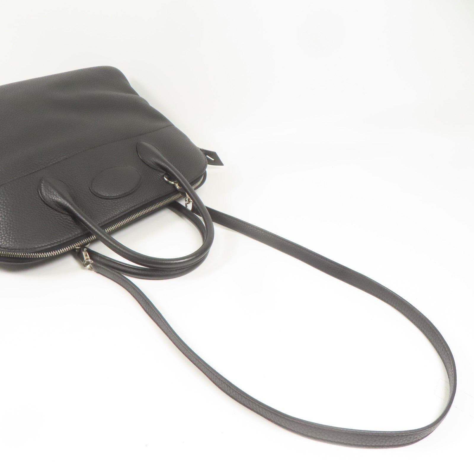 HERMES Clemence皮革Bolide 35銀扣手挽肩背兩用袋Black