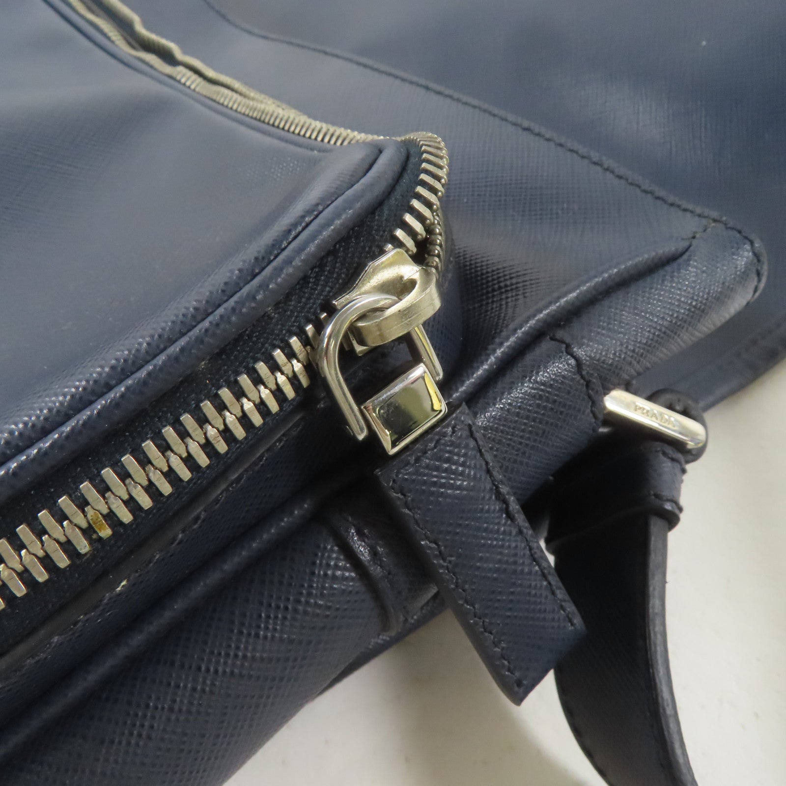 PRADA 皮革Shoulder Bag銀扣肩背袋深藍色