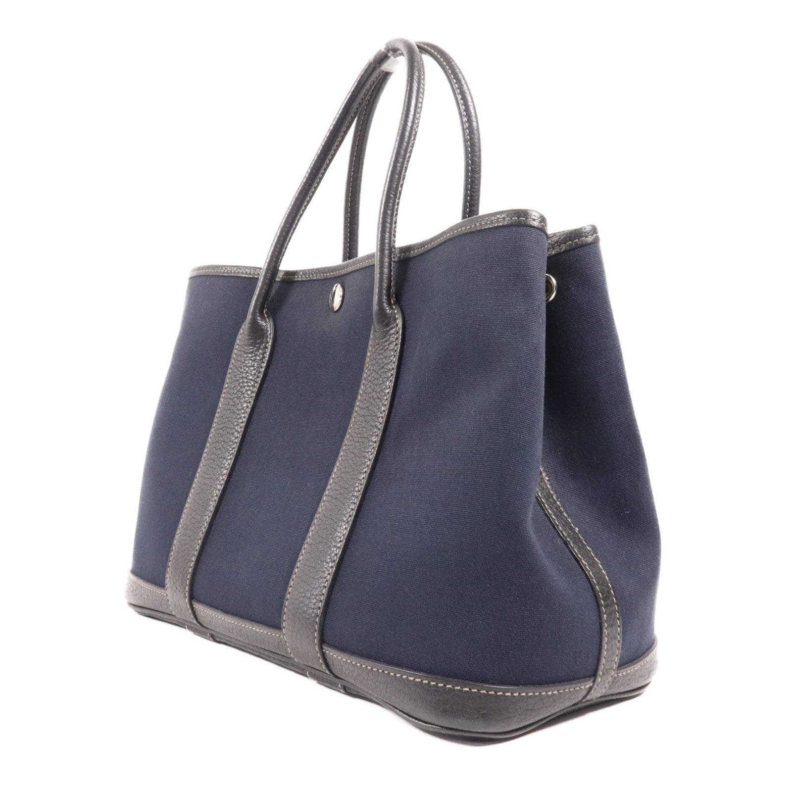 HERMES 帆布Garden Party TPM銀扣手挽袋Bleu Indigo
