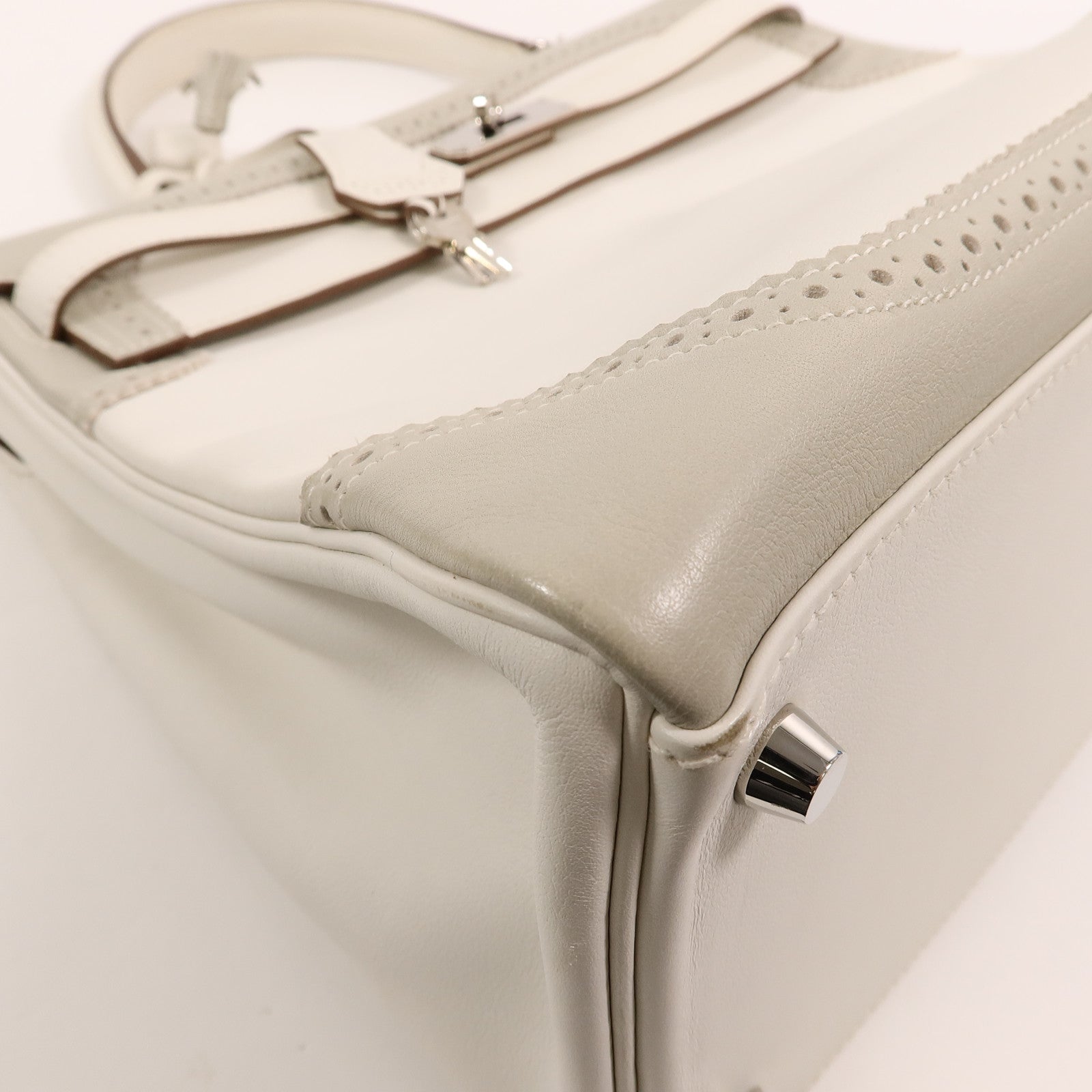 HERMES Swift皮革Ghillies Kelly 35手挽肩背兩用袋Blanc/Gris Perle