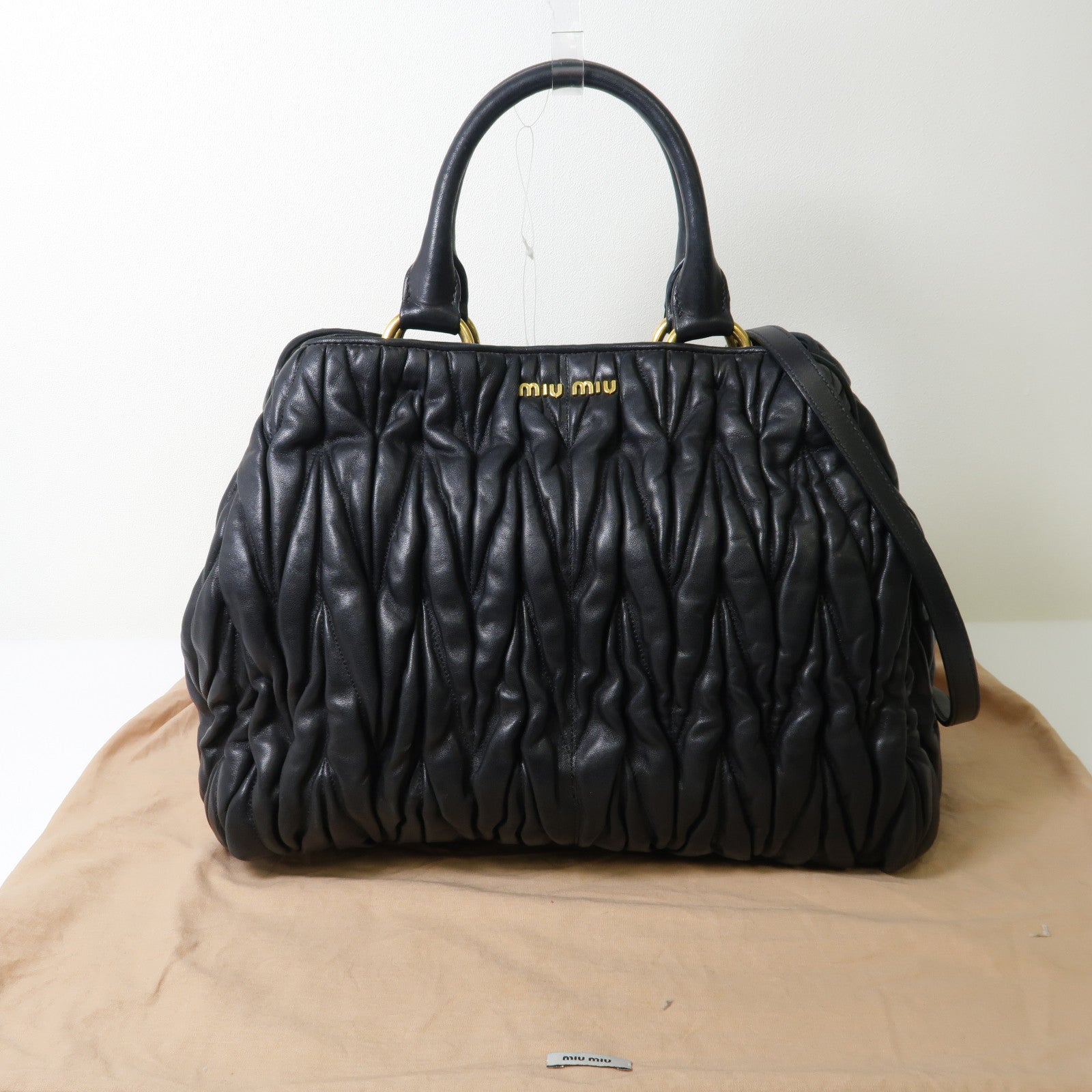 Miu Miu 羊皮皮革2 Way Shoulder金扣手挽肩背兩用袋黑色