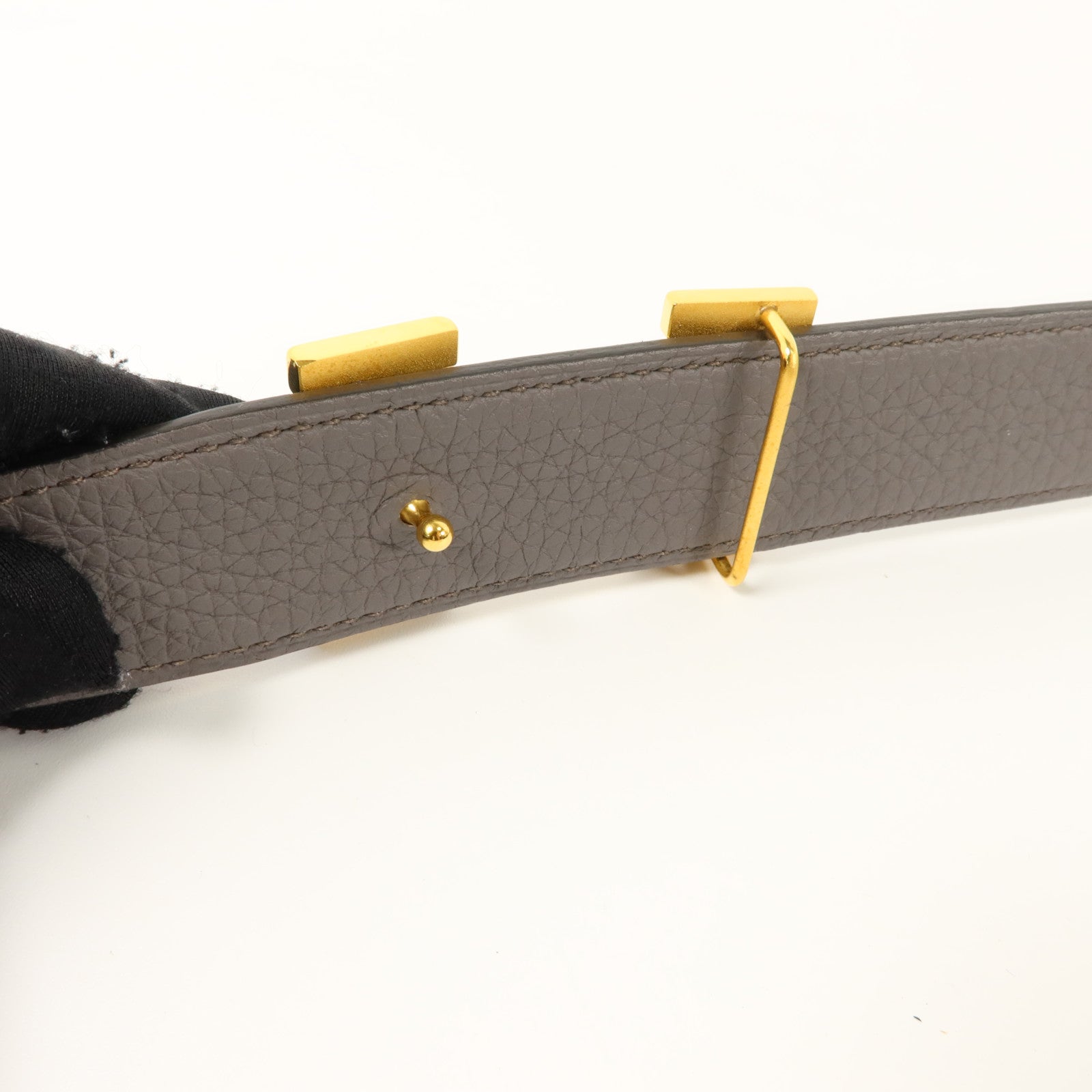 HERMES Togo皮革/Box Calf皮革H Belt 100cm金扣皮帶Noir/Etain