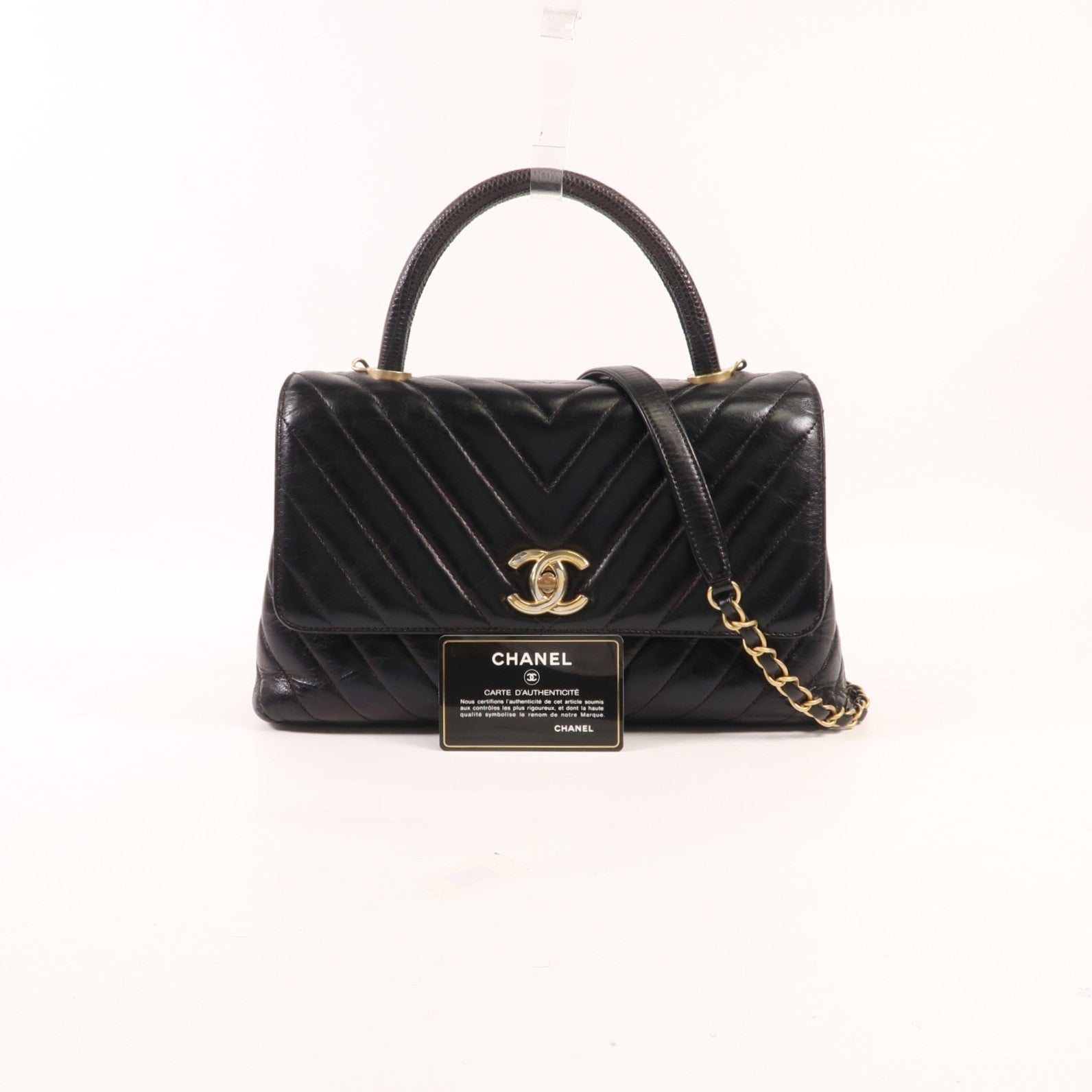 CHANEL 牛皮皮革/蜥蝪皮革Coco Handle金扣手挽肩背兩用袋