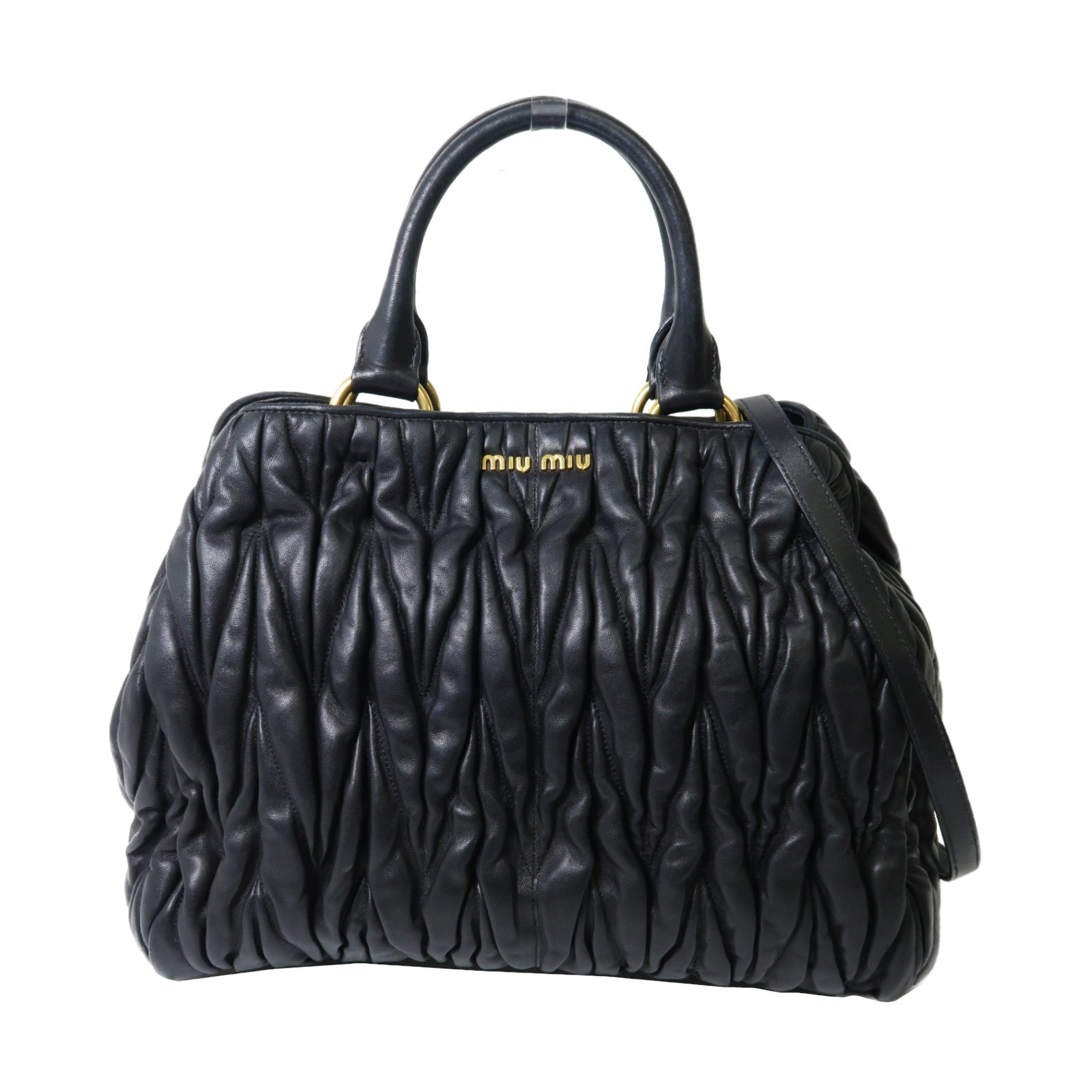 Miu Miu 羊皮皮革2 Way Shoulder金扣手挽肩背兩用袋黑色