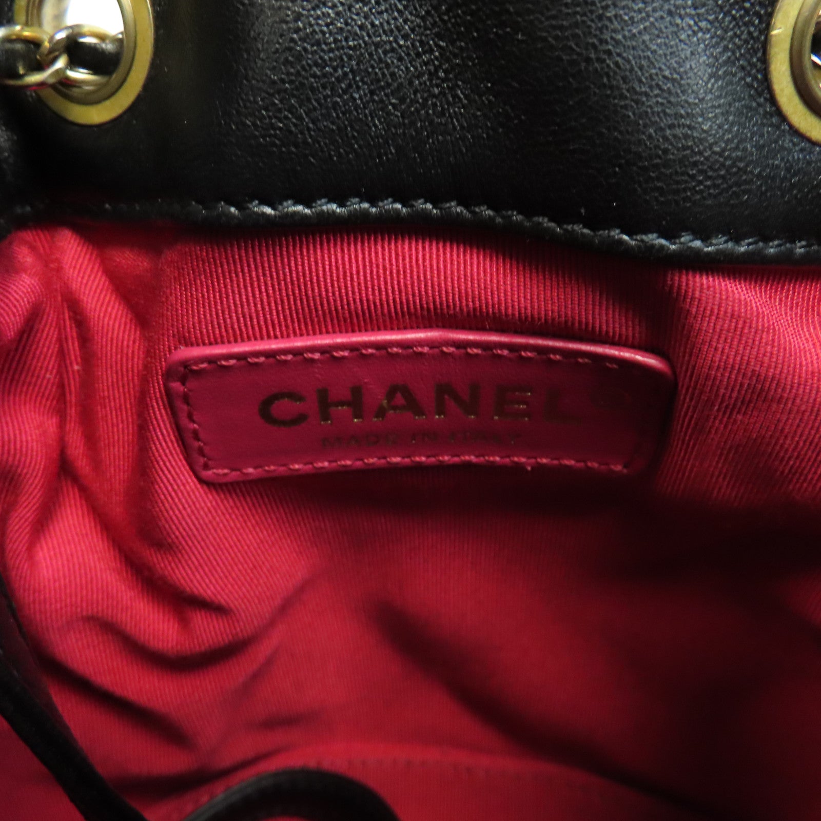 CHANEL 菱格牛皮皮革Bucket Bag金扣鏈帶手挽肩背兩用袋黑色