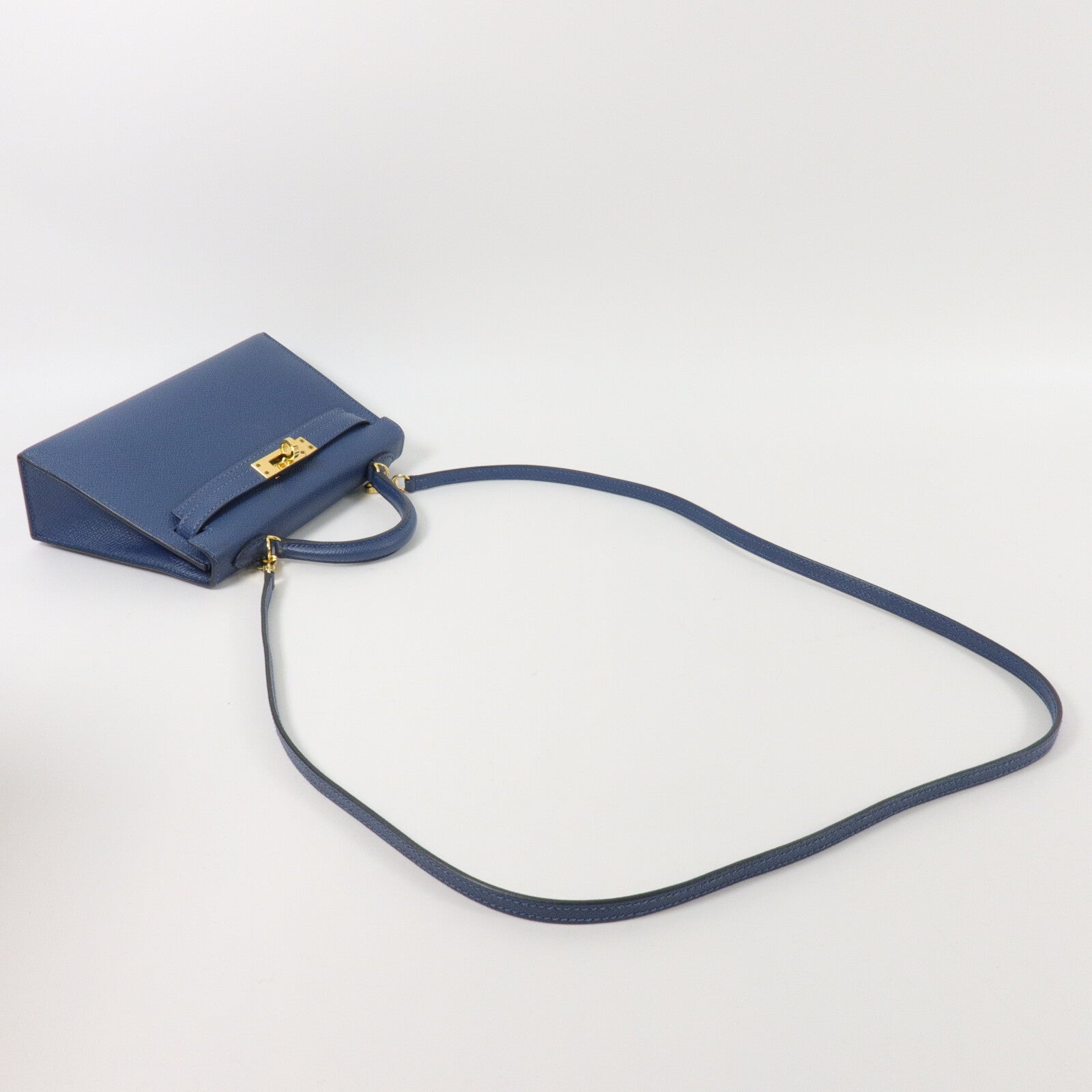 HERMES Epsom皮革Mini Kelly II Touch手挽肩背兩用袋Deep Blue