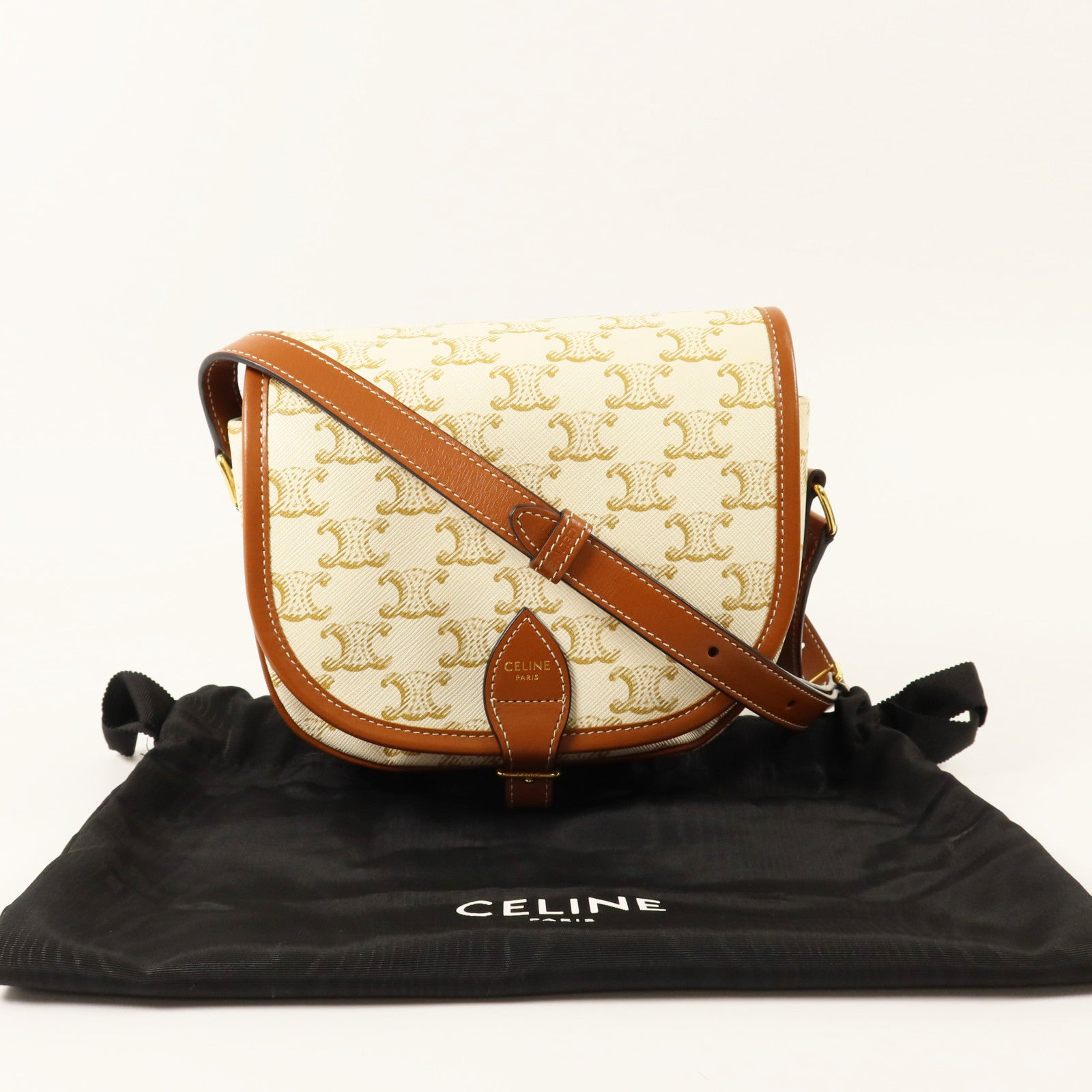 CELINE Triomphe帆布Foloco Medium金扣肩背袋