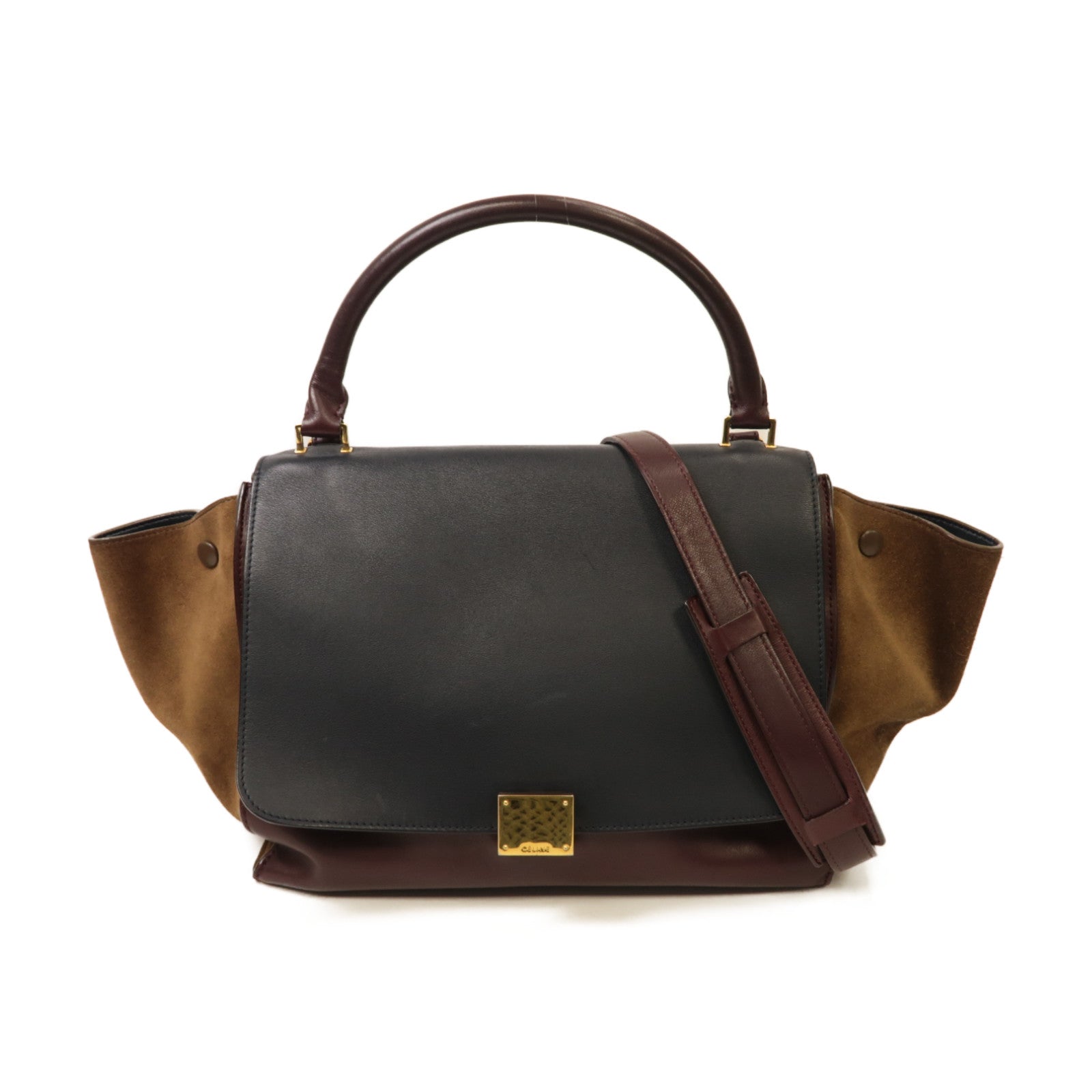 CELINE 【激減優惠】牛皮皮革/麂皮皮革Trapeze 2 Way Shoulder金扣手挽肩背兩用袋啡色/深藍色/卡其色