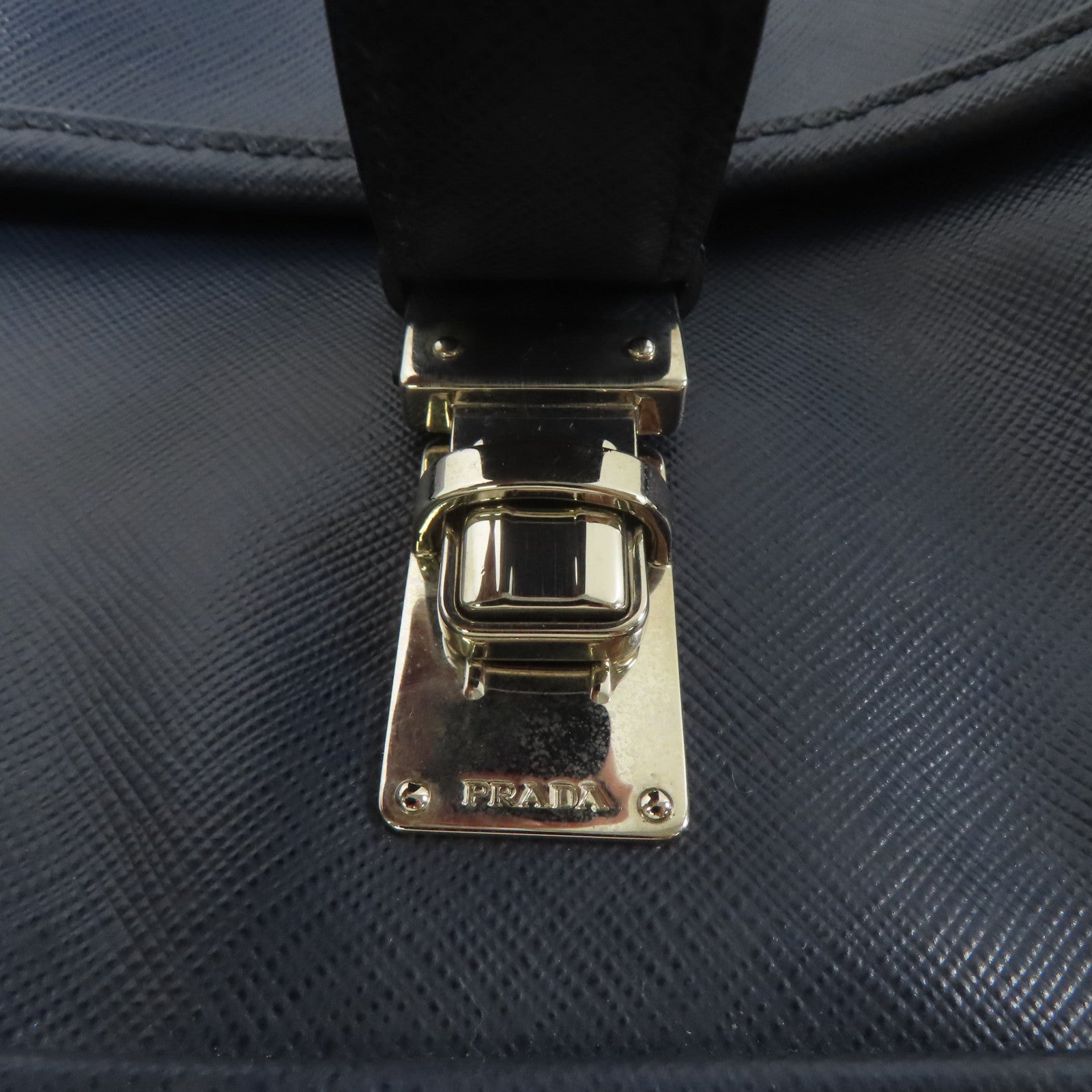 PRADA 皮革Shoulder Bag銀扣肩背袋深藍色