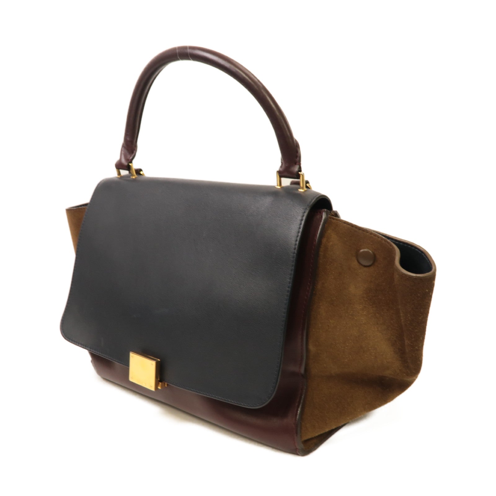 CELINE 【激減優惠】牛皮皮革/麂皮皮革Trapeze 2 Way Shoulder金扣手挽肩背兩用袋啡色/深藍色/卡其色