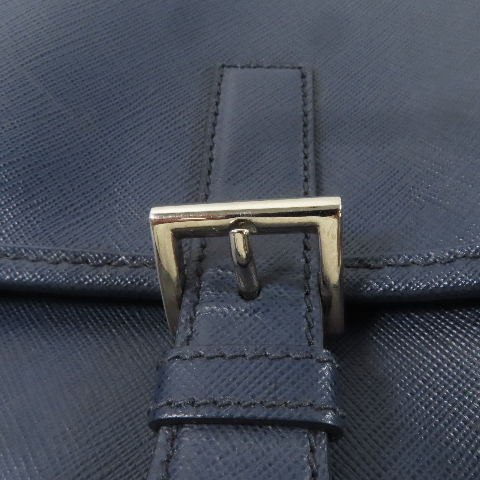 PRADA 皮革Shoulder Bag銀扣肩背袋深藍色