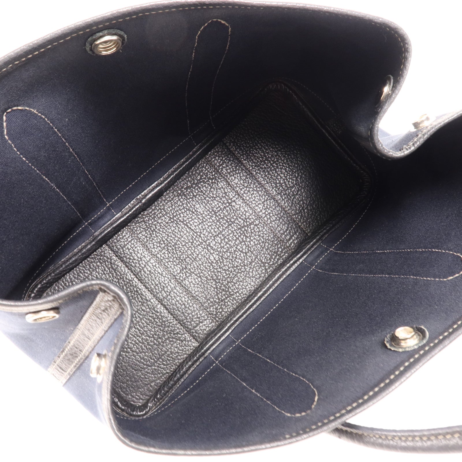 HERMES 帆布Garden Party TPM銀扣手挽袋Bleu Indigo