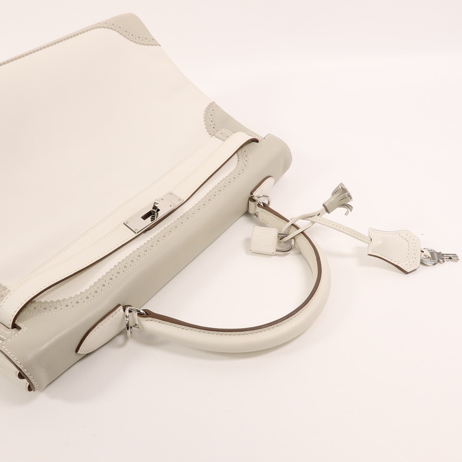 HERMES Swift皮革Ghillies Kelly 35手挽肩背兩用袋Blanc/Gris Perle