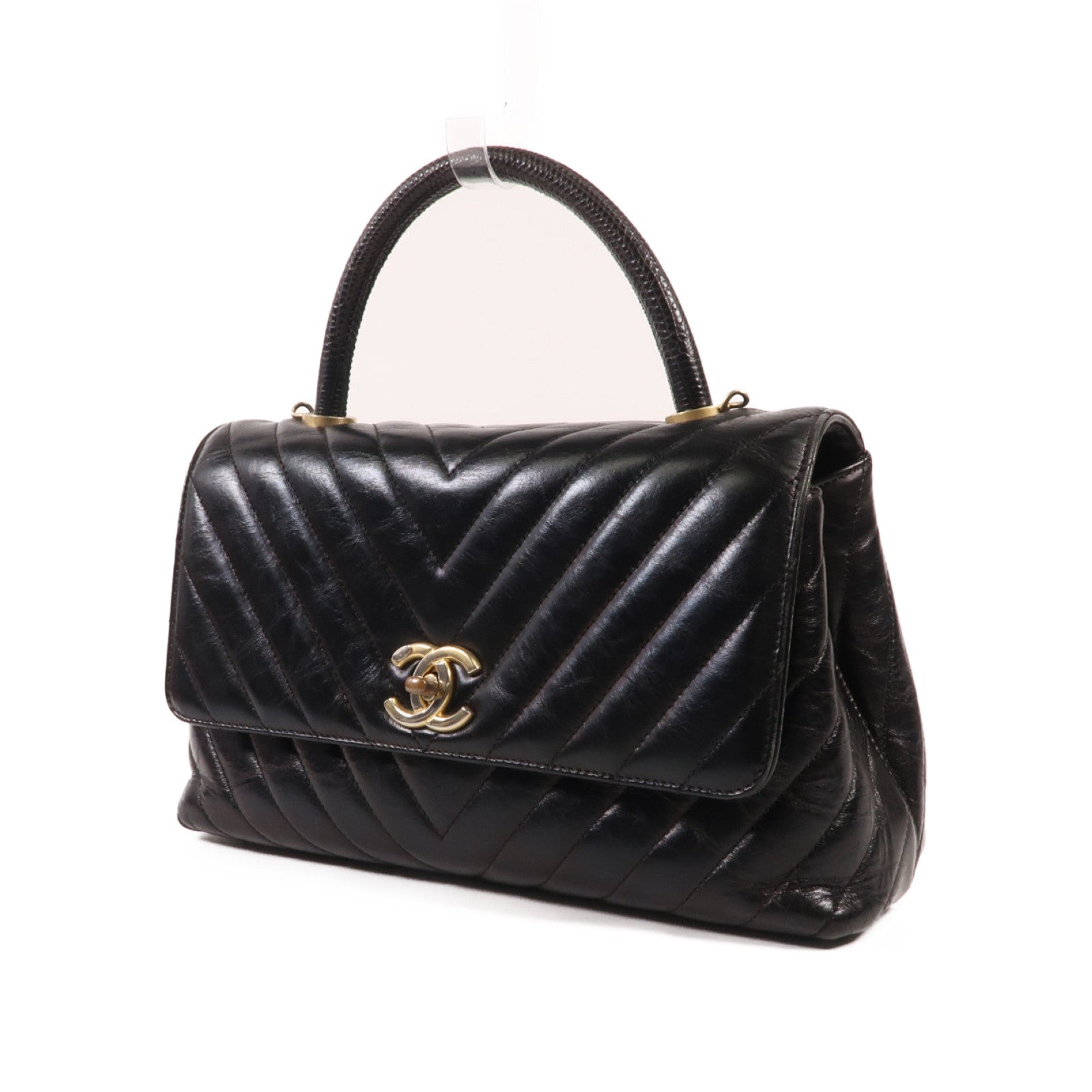 CHANEL 牛皮皮革/蜥蝪皮革Coco Handle金扣手挽肩背兩用袋