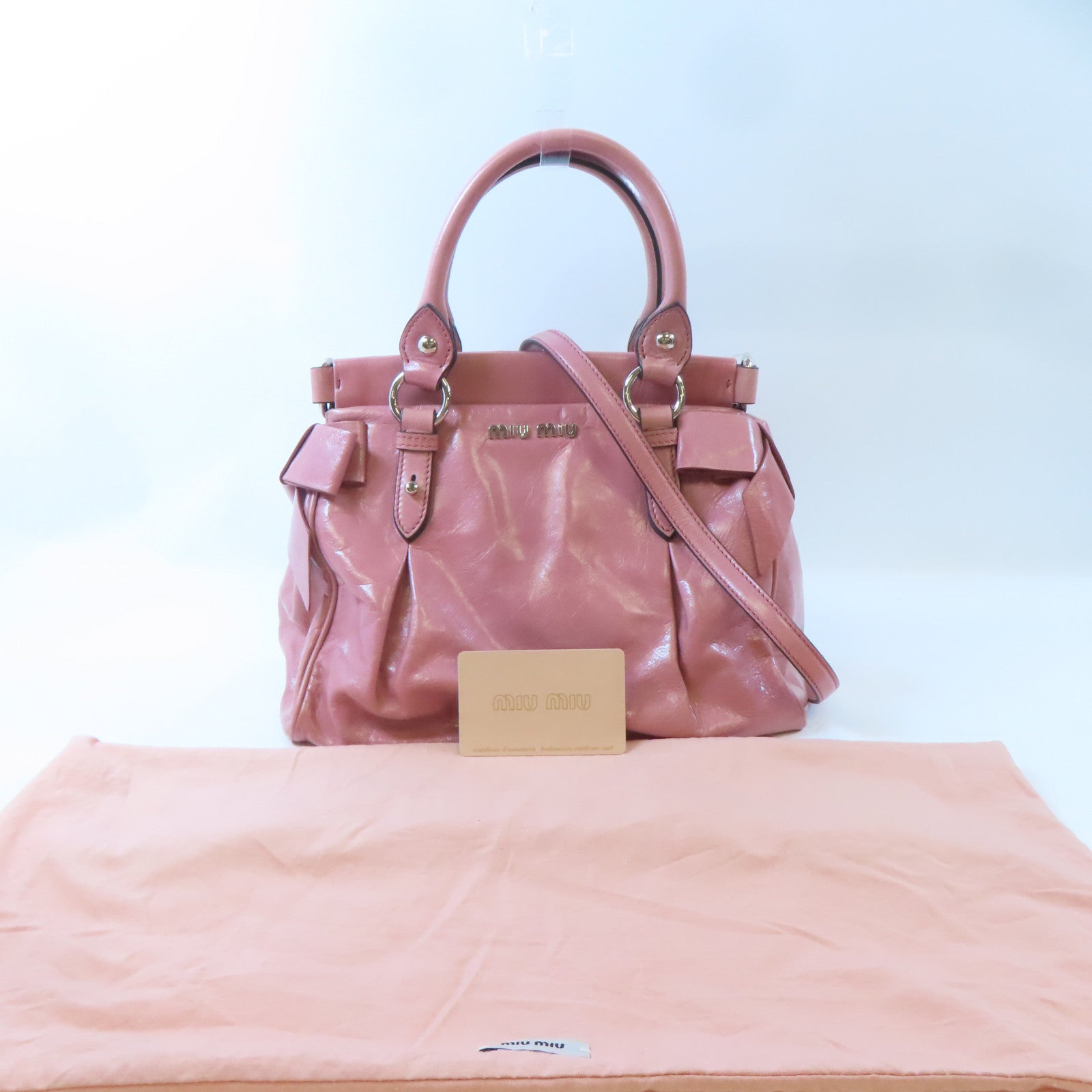 Miu Miu 牛皮皮革2 Way Shoulder銀扣手挽肩背兩用袋粉紅色