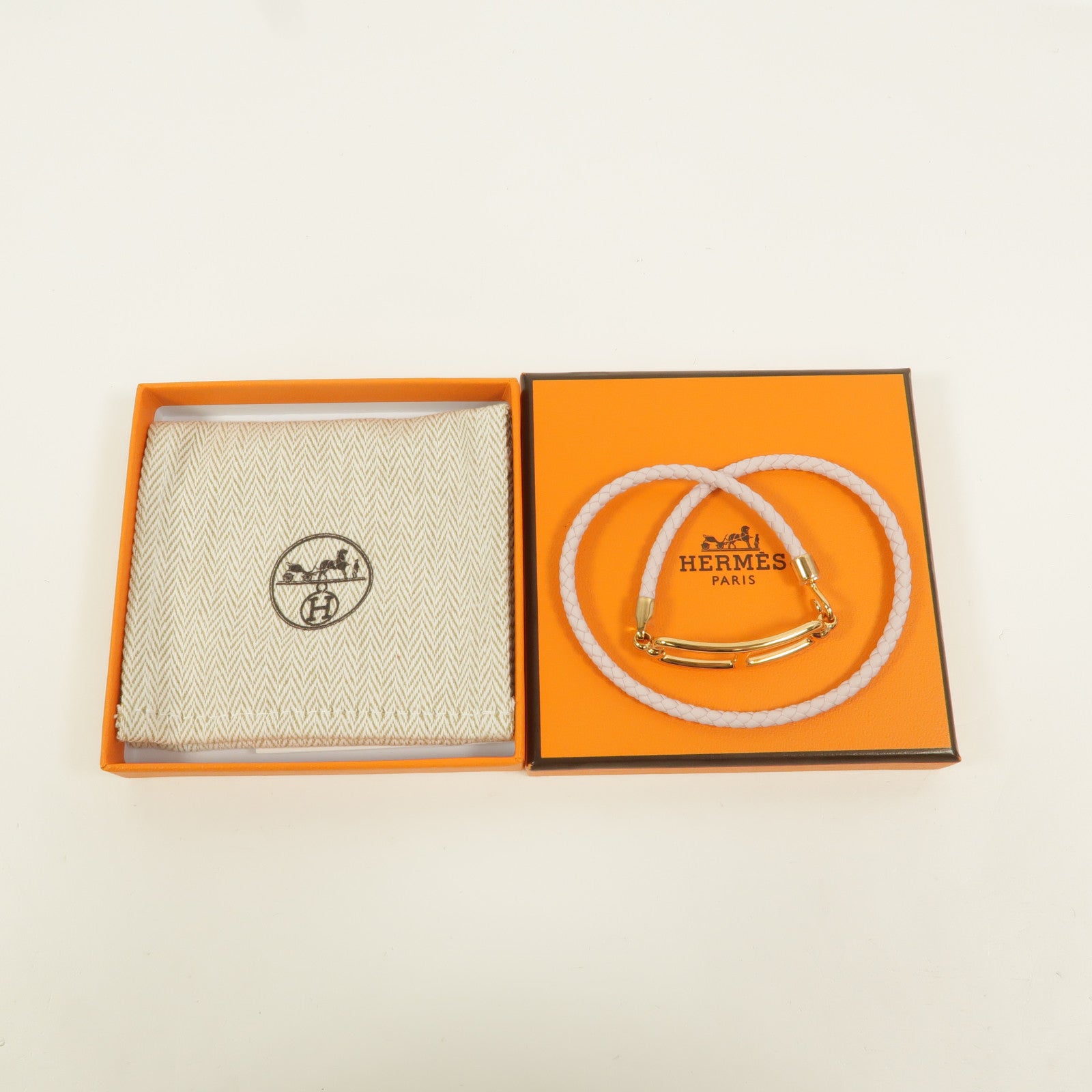HERMES Swift皮革Roulis Double Tour手鍊mauve pale