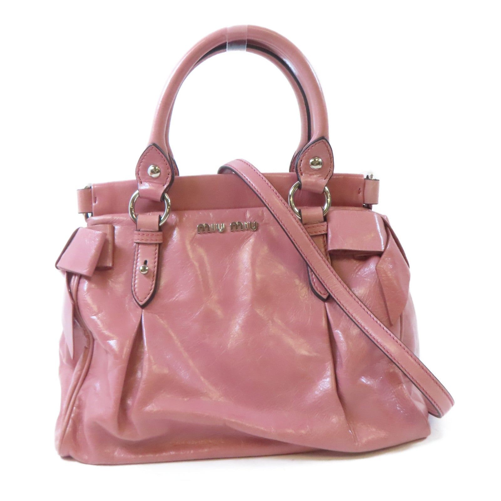 Miu Miu 牛皮皮革2 Way Shoulder銀扣手挽肩背兩用袋粉紅色