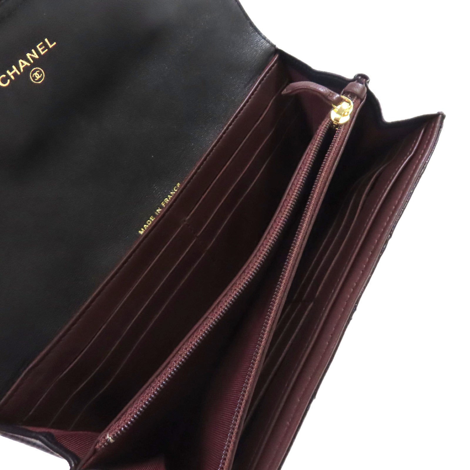 CHANEL 菱格羊皮皮革Long Wallet金扣長錢包黑色