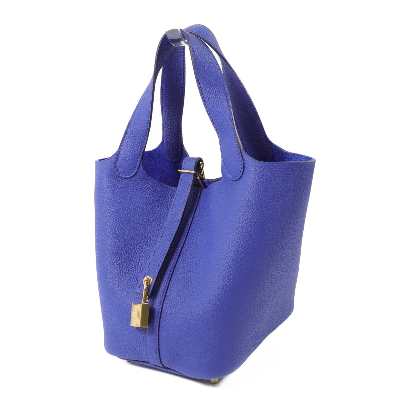HERMES Clemence皮革Picotin PM金扣手挽袋Bleu Electrique