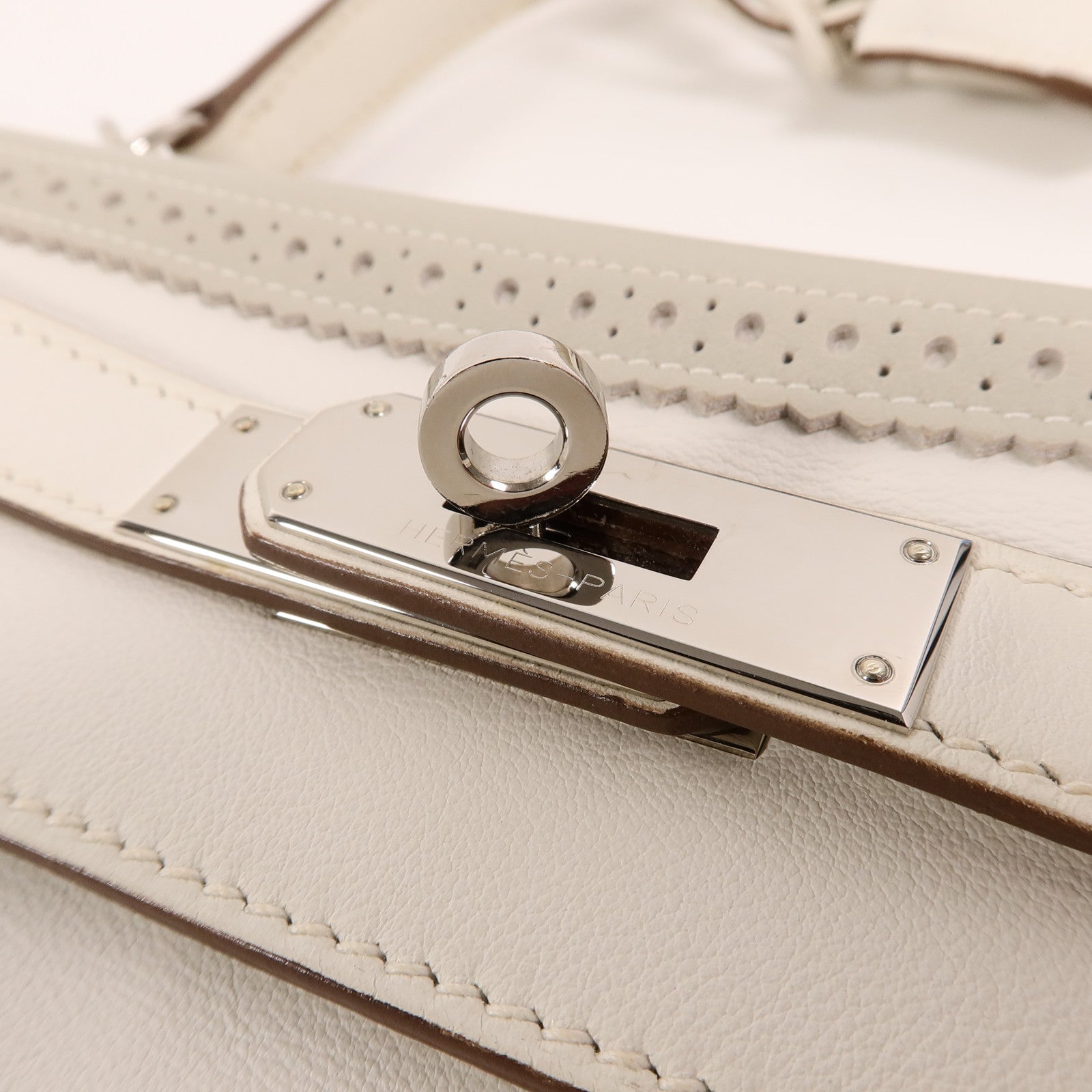 HERMES Swift皮革Ghillies Kelly 35手挽肩背兩用袋Blanc/Gris Perle