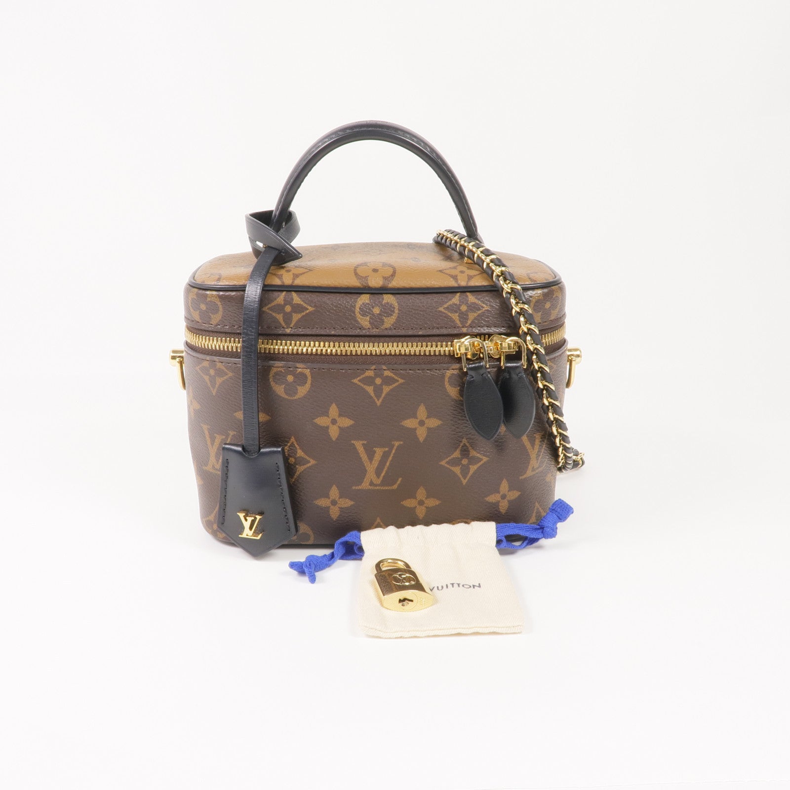 LOUIS VUITTON Monogram/Monogram Reverse Vanity PM金扣手挽肩背兩用袋棕色