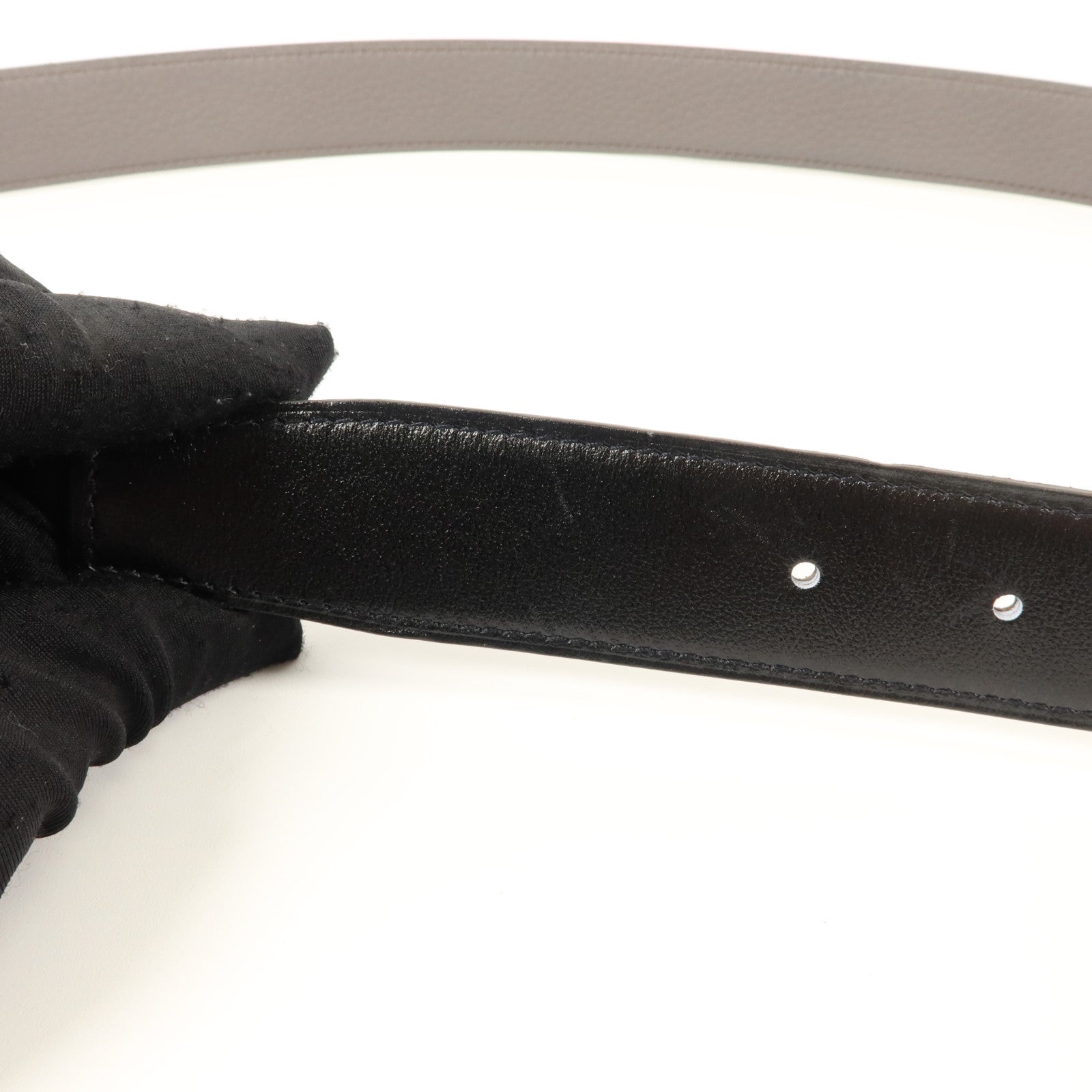 HERMES Togo皮革/Box Calf皮革H Belt 100cm金扣皮帶Noir/Etain