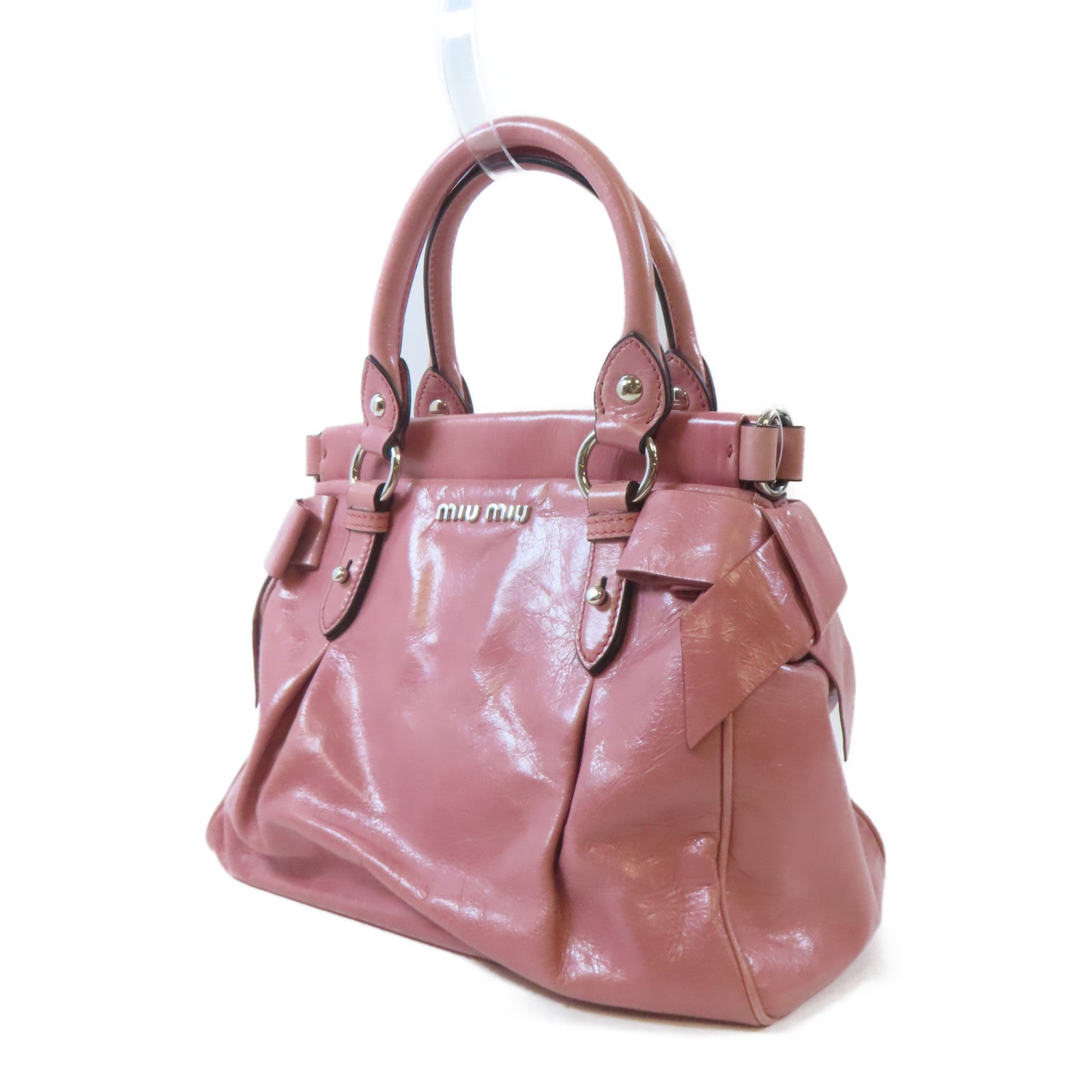 Miu Miu 牛皮皮革2 Way Shoulder銀扣手挽肩背兩用袋粉紅色