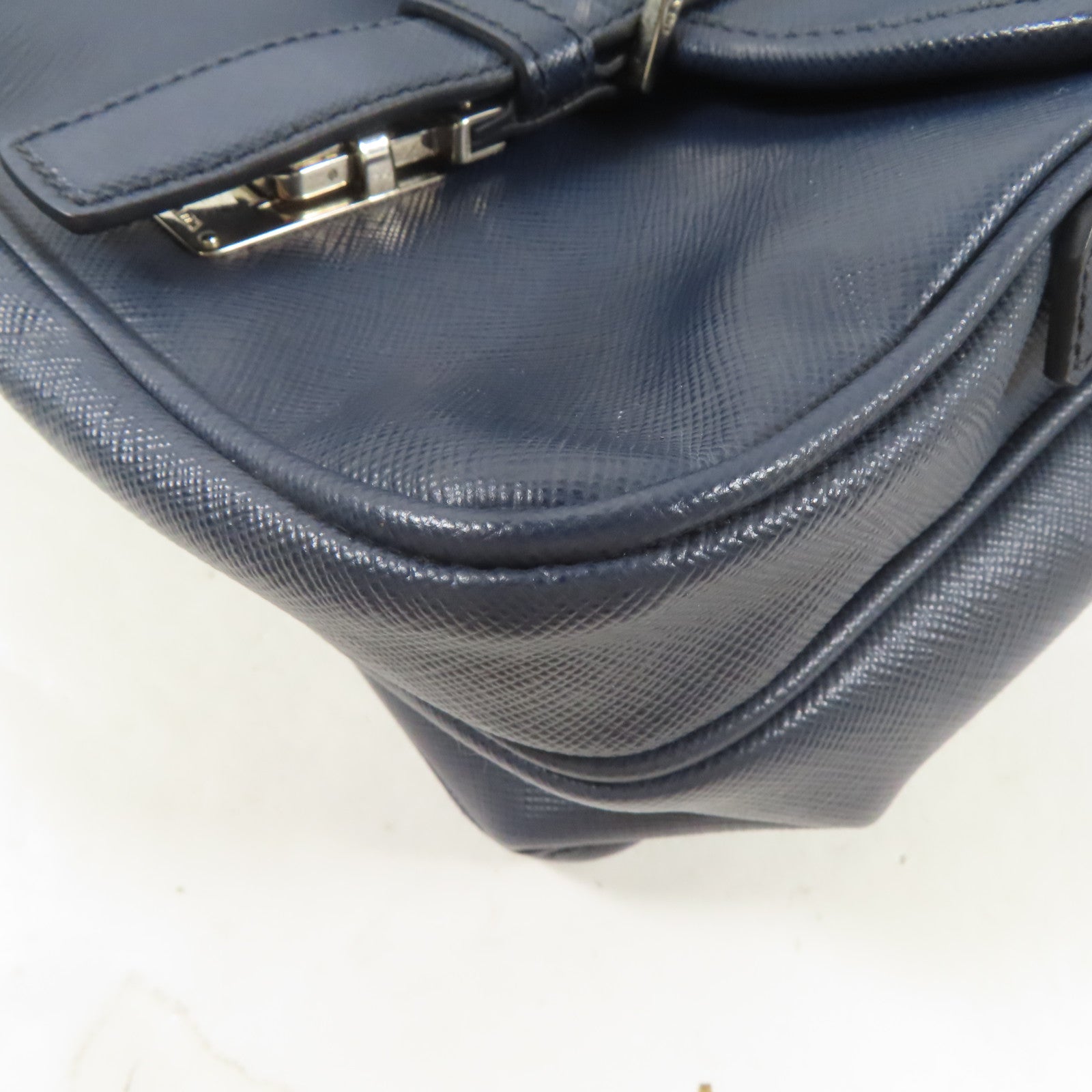 PRADA 皮革Shoulder Bag銀扣肩背袋深藍色
