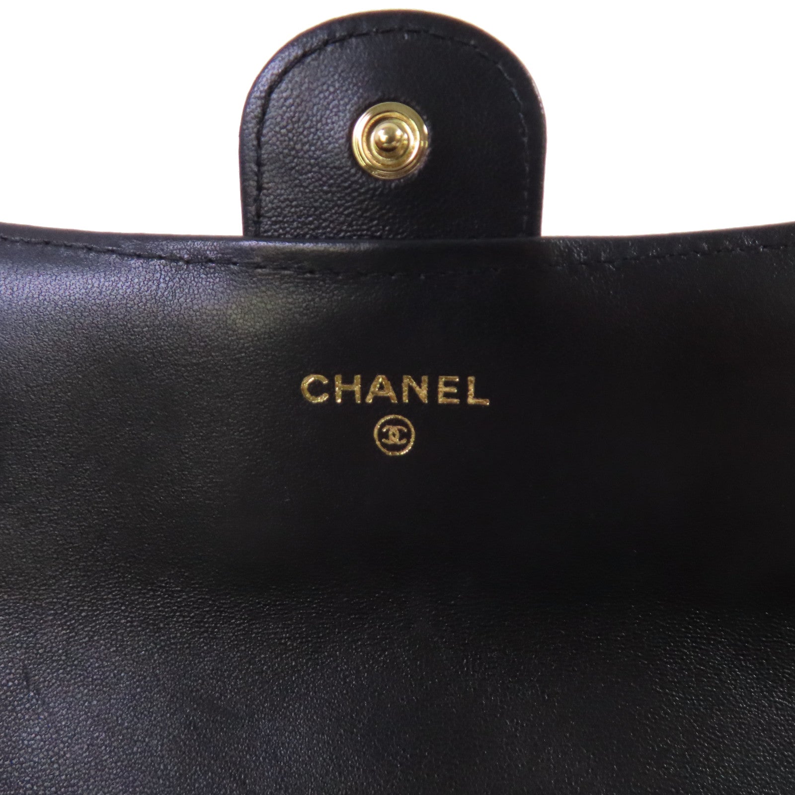 CHANEL 菱格羊皮皮革Long Wallet金扣長錢包黑色