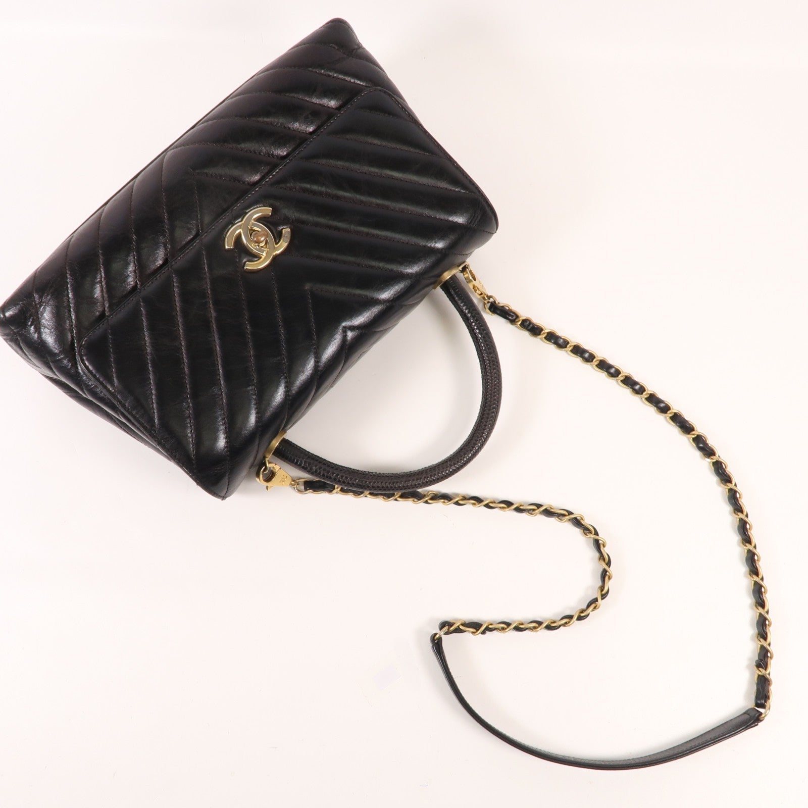 CHANEL 牛皮皮革/蜥蝪皮革Coco Handle金扣手挽肩背兩用袋