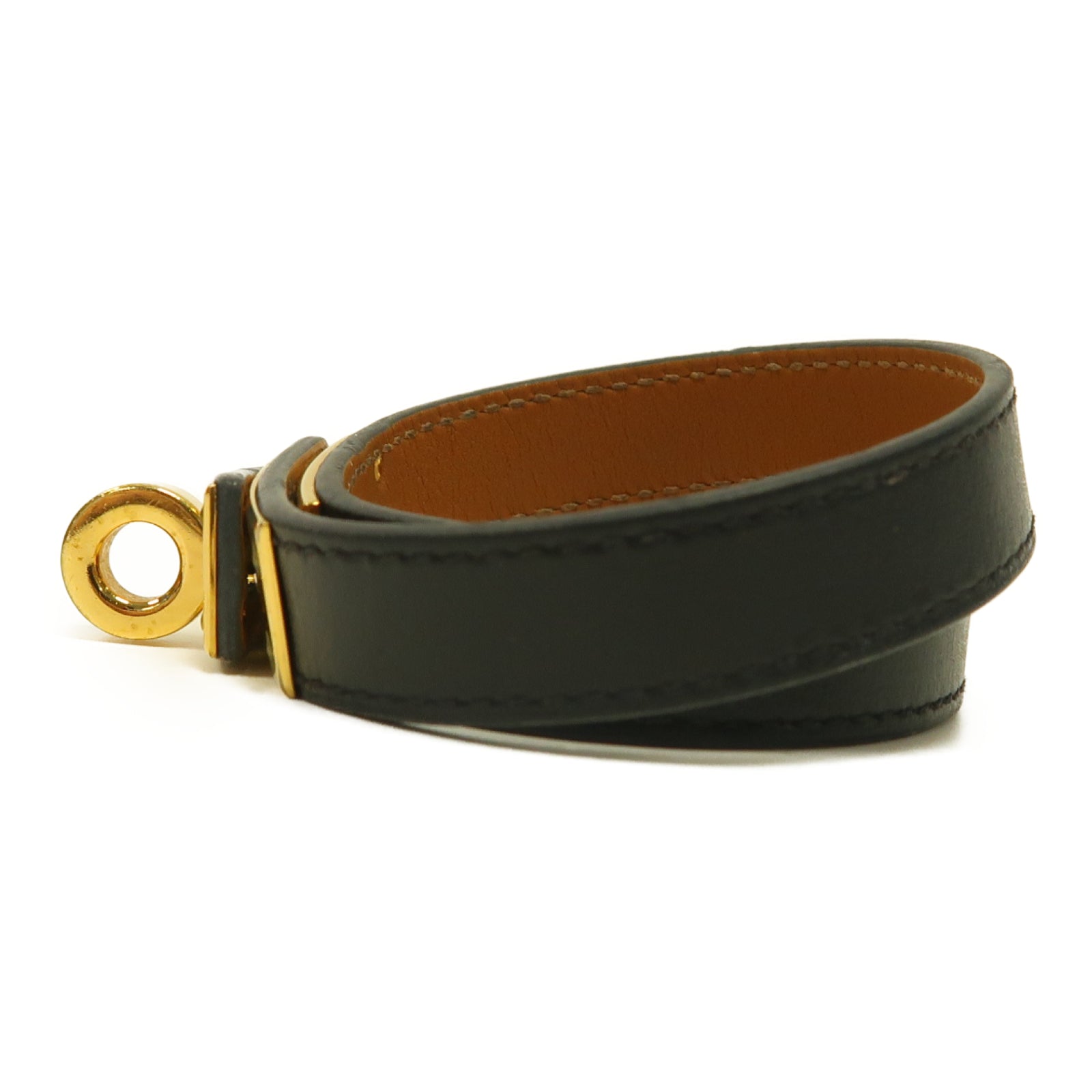 HERMES Swift皮革Double Tour Bracelet金扣手鐲黑色