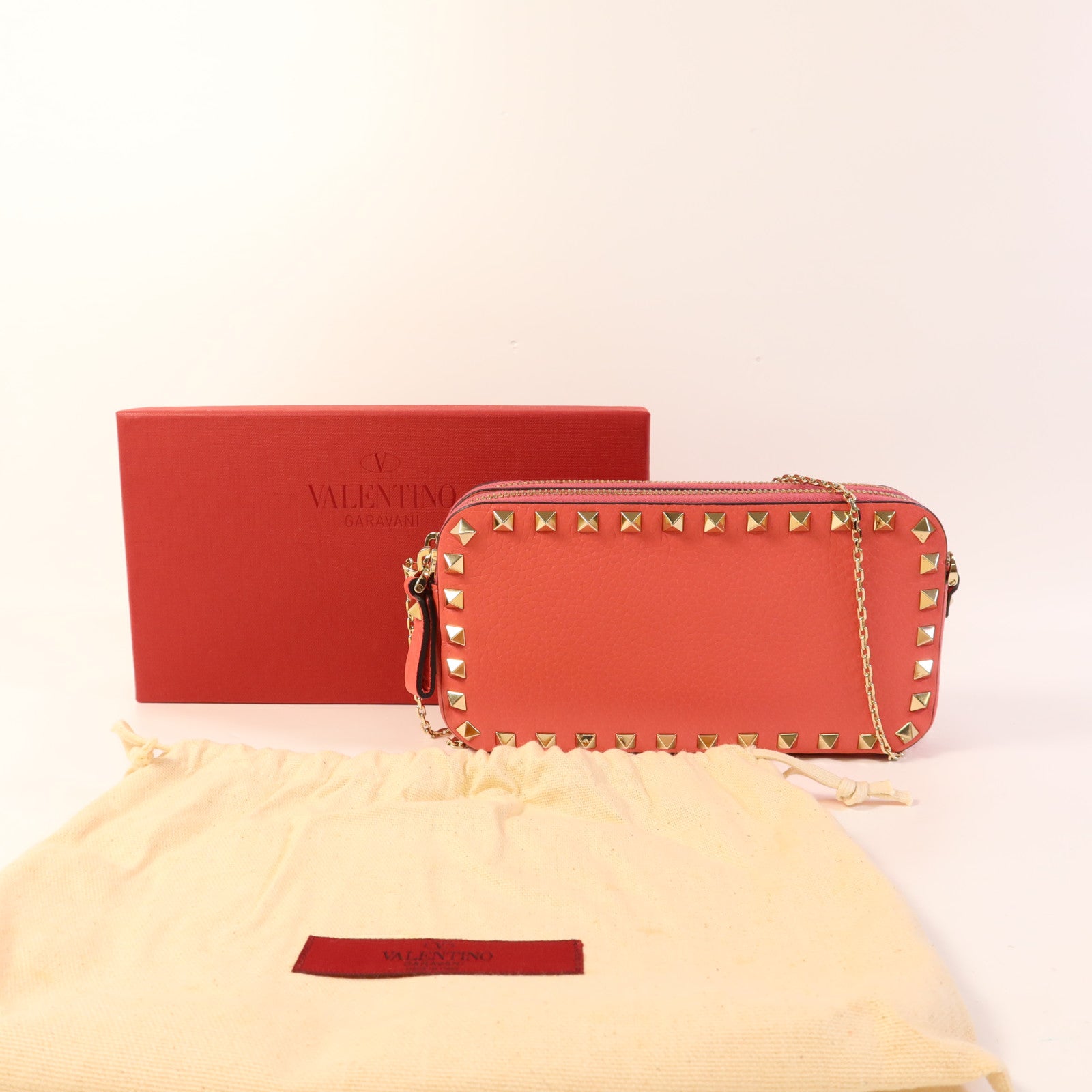 Valentino 牛皮皮革Shoulder Bag金扣鏈帶肩背袋