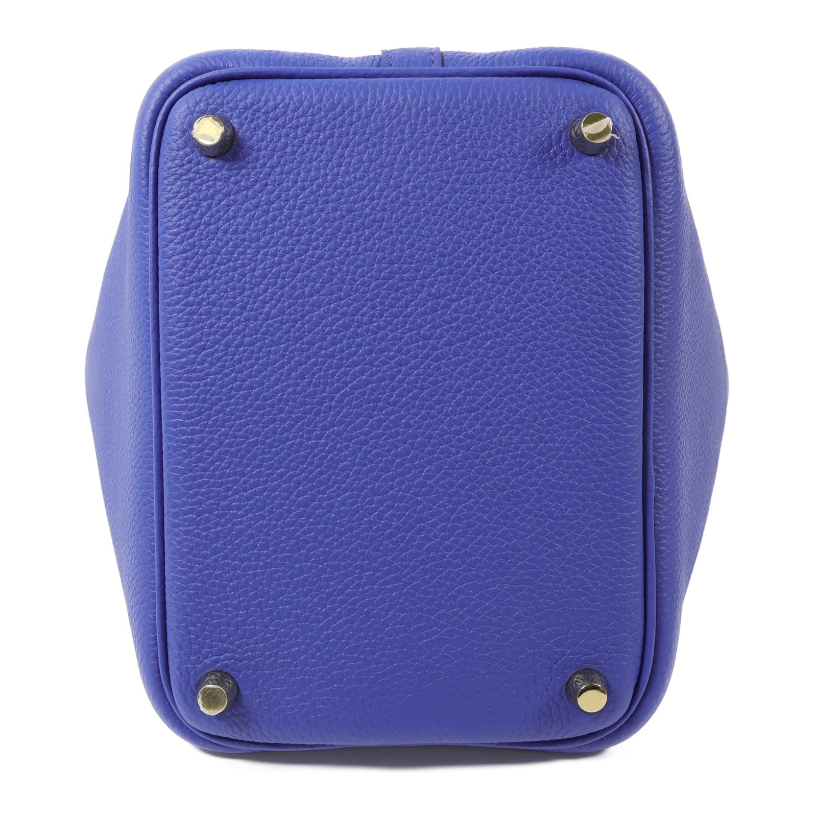 HERMES Clemence皮革Picotin PM金扣手挽袋Bleu Electrique