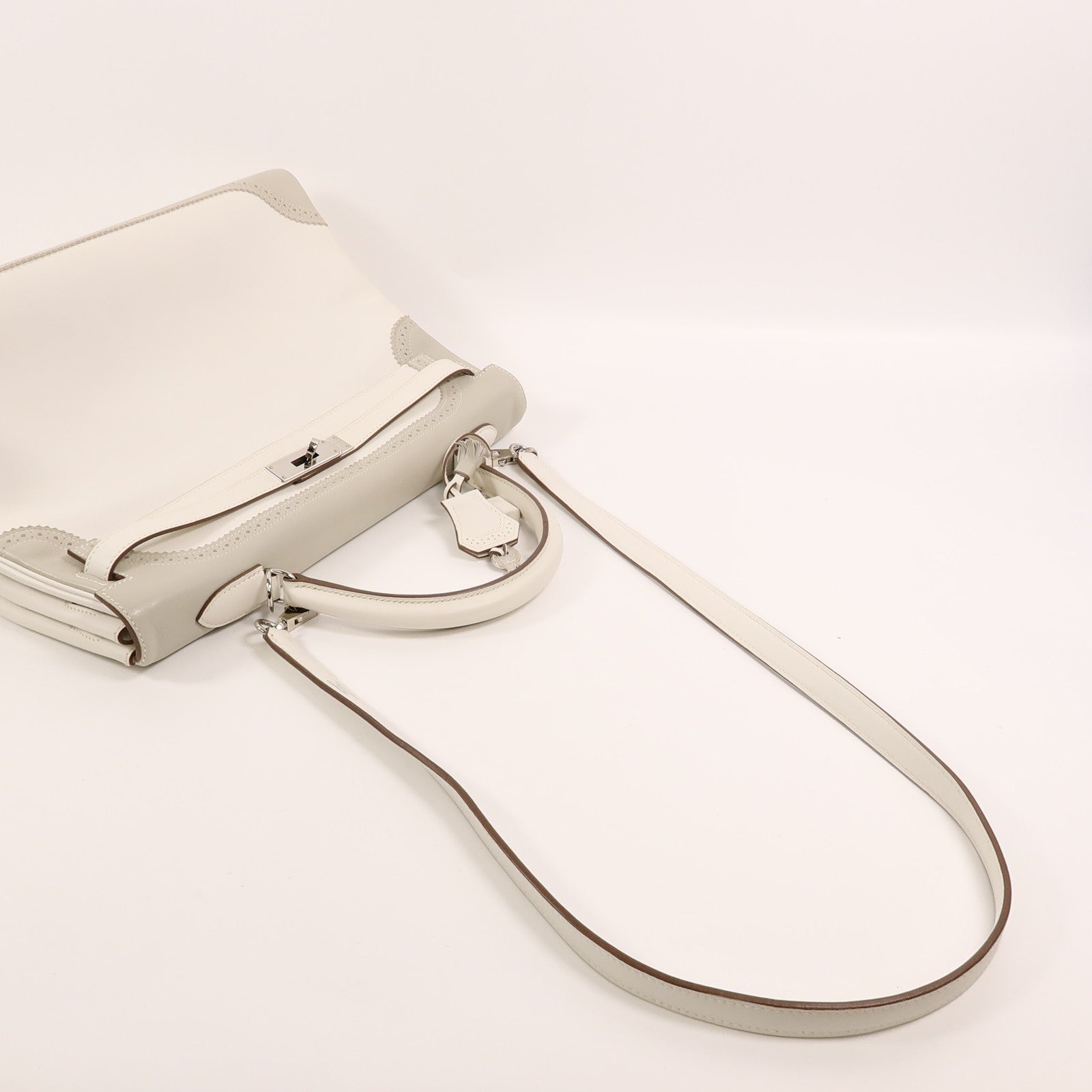 HERMES Swift皮革Ghillies Kelly 35手挽肩背兩用袋Blanc/Gris Perle