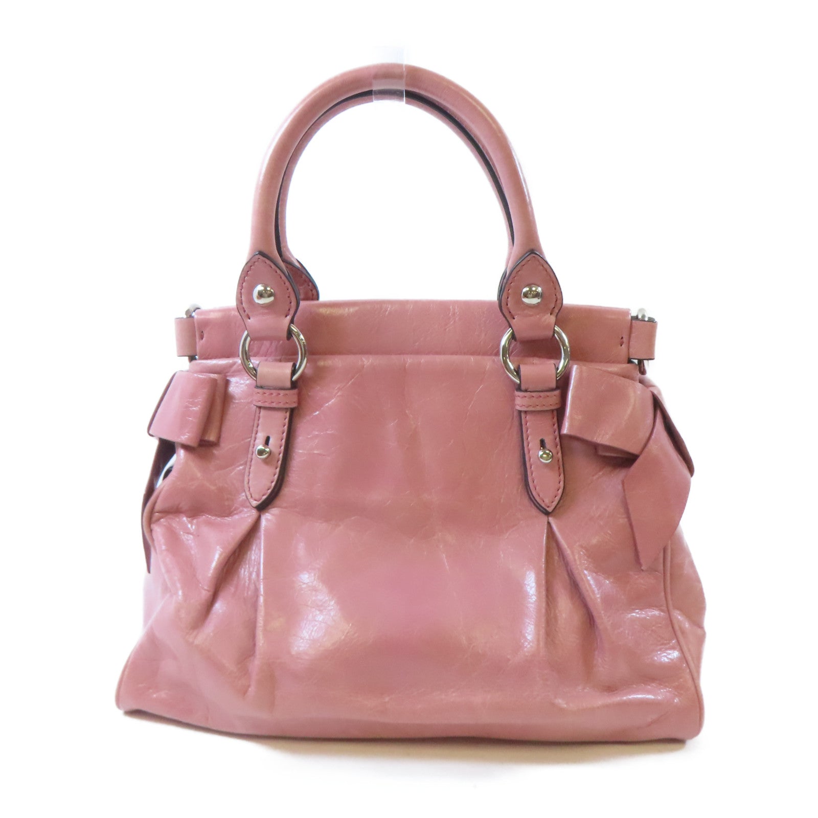 Miu Miu 牛皮皮革2 Way Shoulder銀扣手挽肩背兩用袋粉紅色