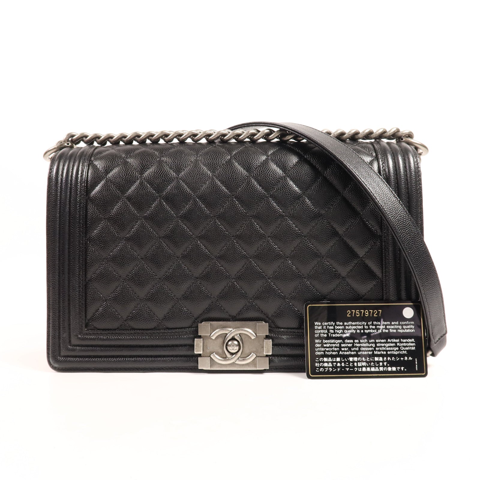 CHANEL 牛皮皮革Boy 28銀扣肩背袋