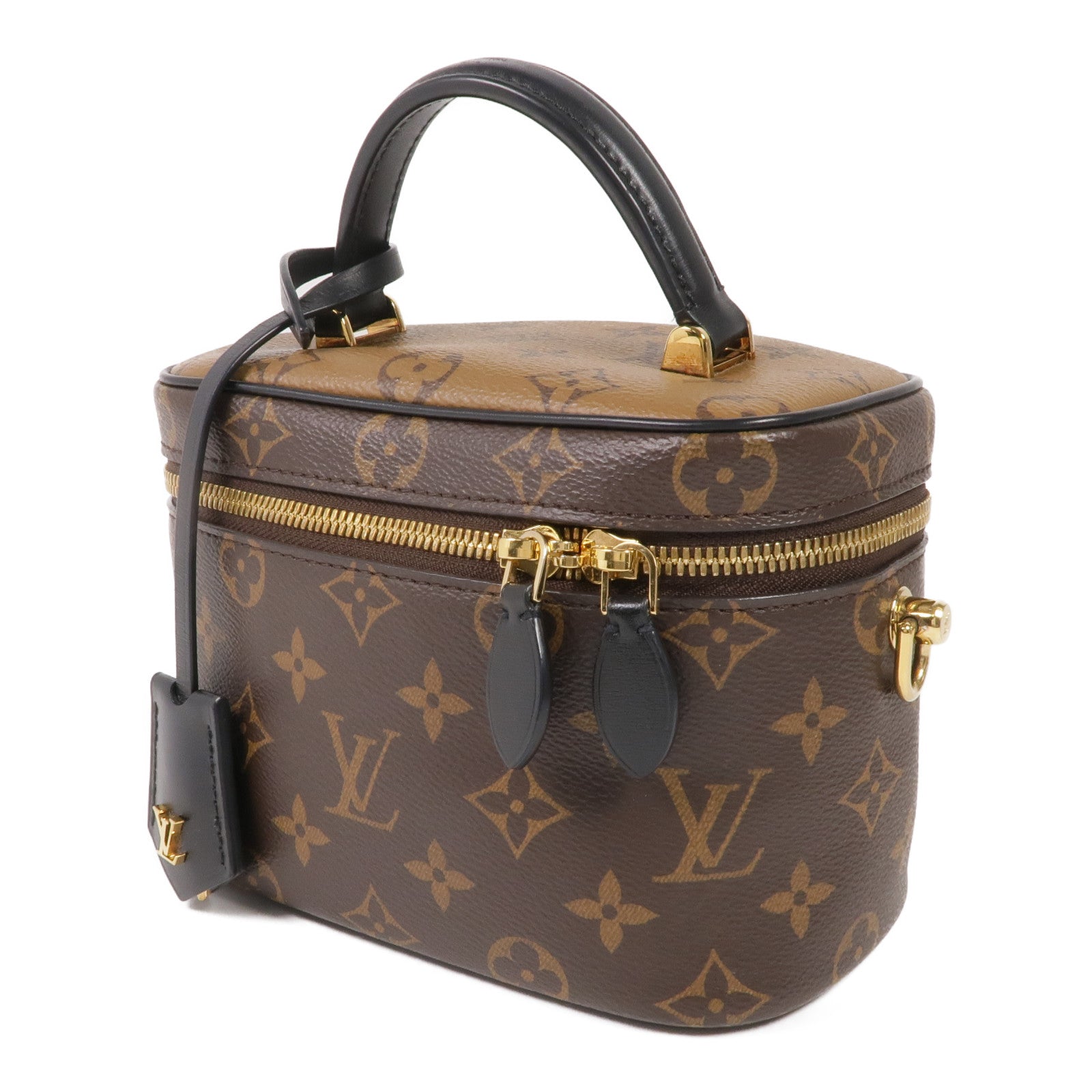 LOUIS VUITTON Monogram/Monogram Reverse Vanity PM金扣手挽肩背兩用袋棕色