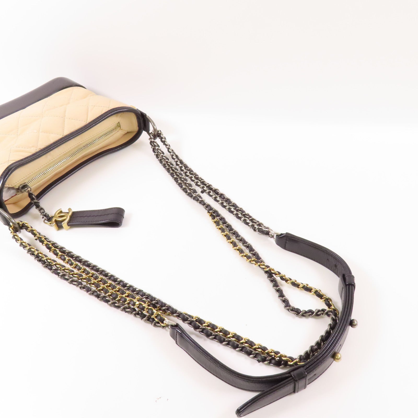 CHANEL CC Gabrielle Small Chain Shoulder Bag Calfskin Leather Beige/Black