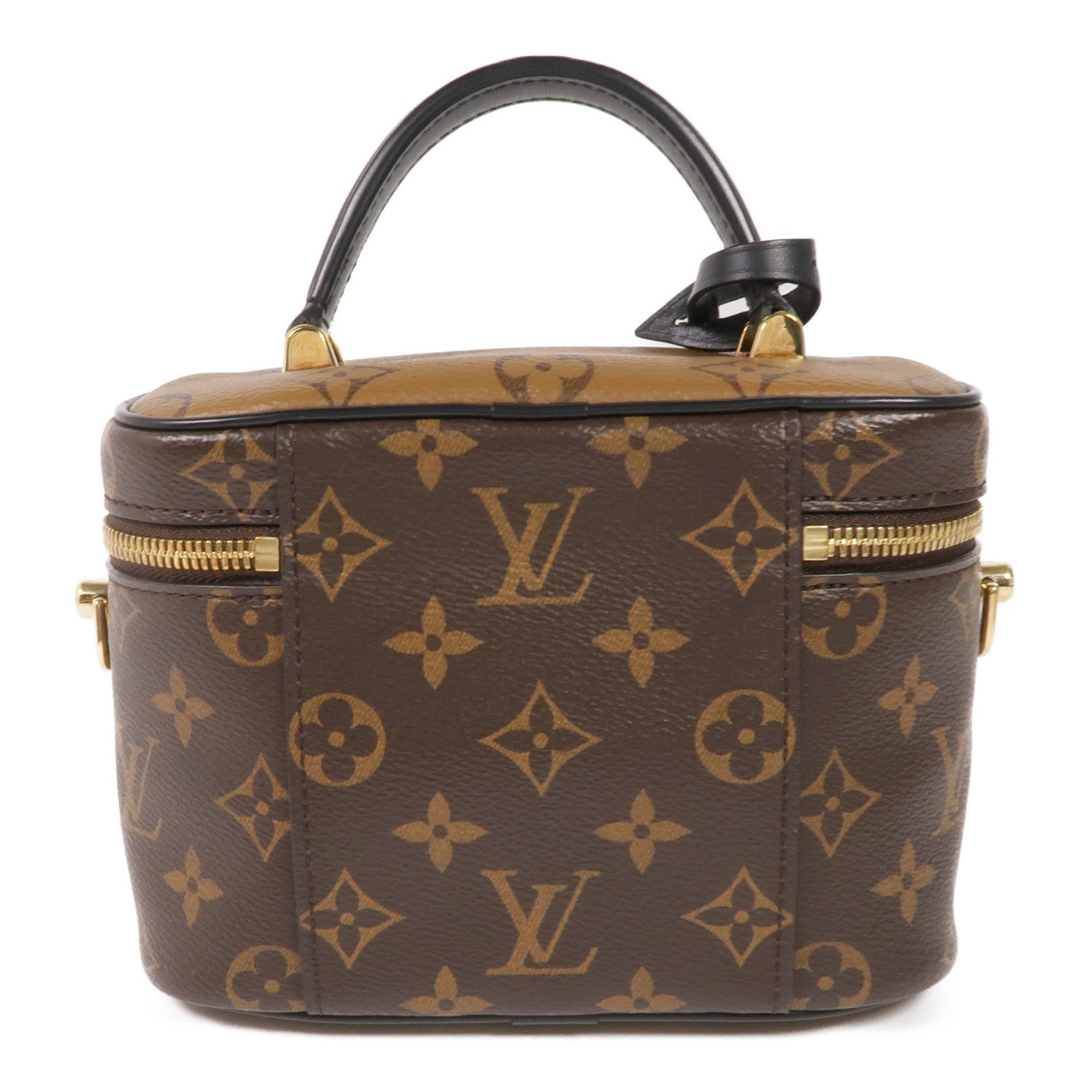 LOUIS VUITTON Monogram/Monogram Reverse Vanity PM金扣手挽肩背兩用袋棕色