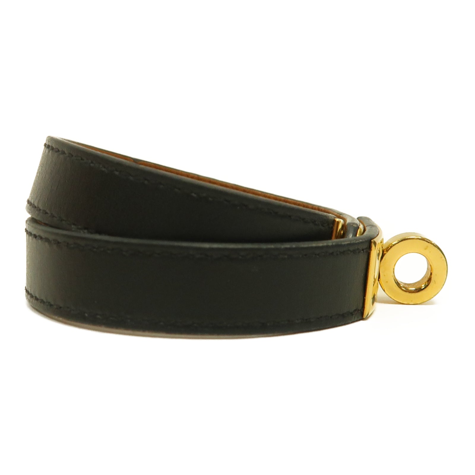 HERMES Swift皮革Double Tour Bracelet金扣手鐲黑色