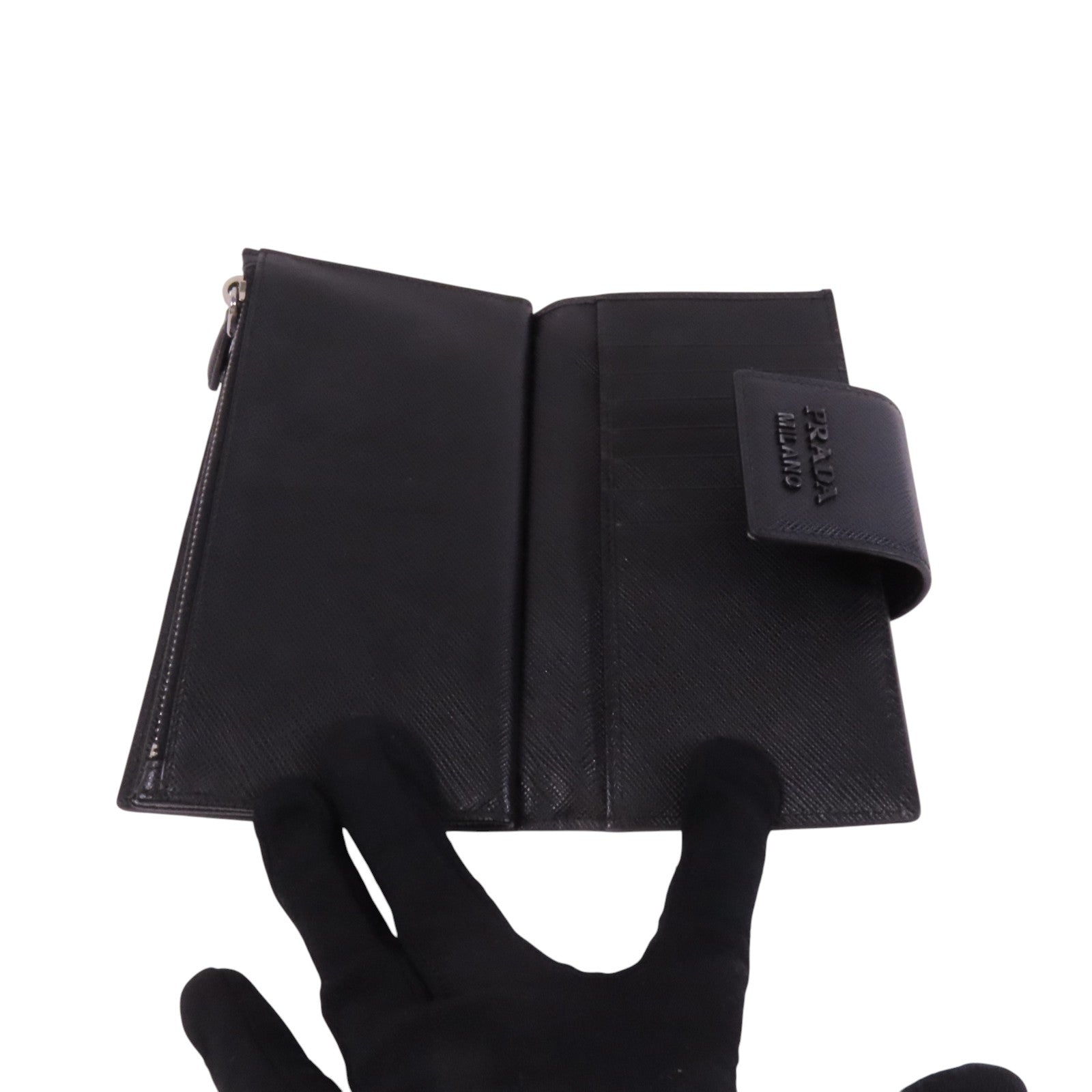 PRADA Saffiano皮革Middle Wallet銀扣錢包