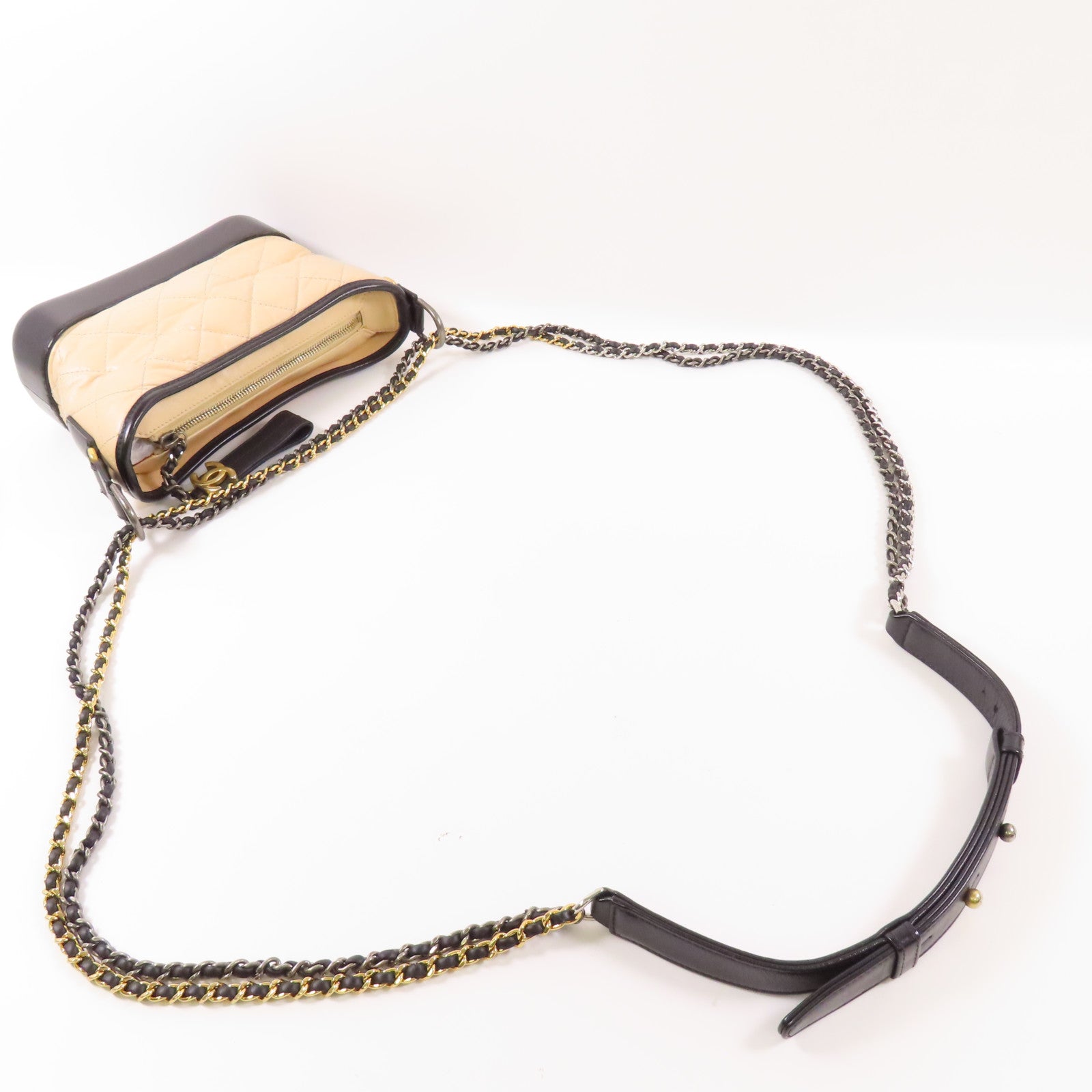 CHANEL CC Gabrielle Small Chain Shoulder Bag Calfskin Leather Beige/Black