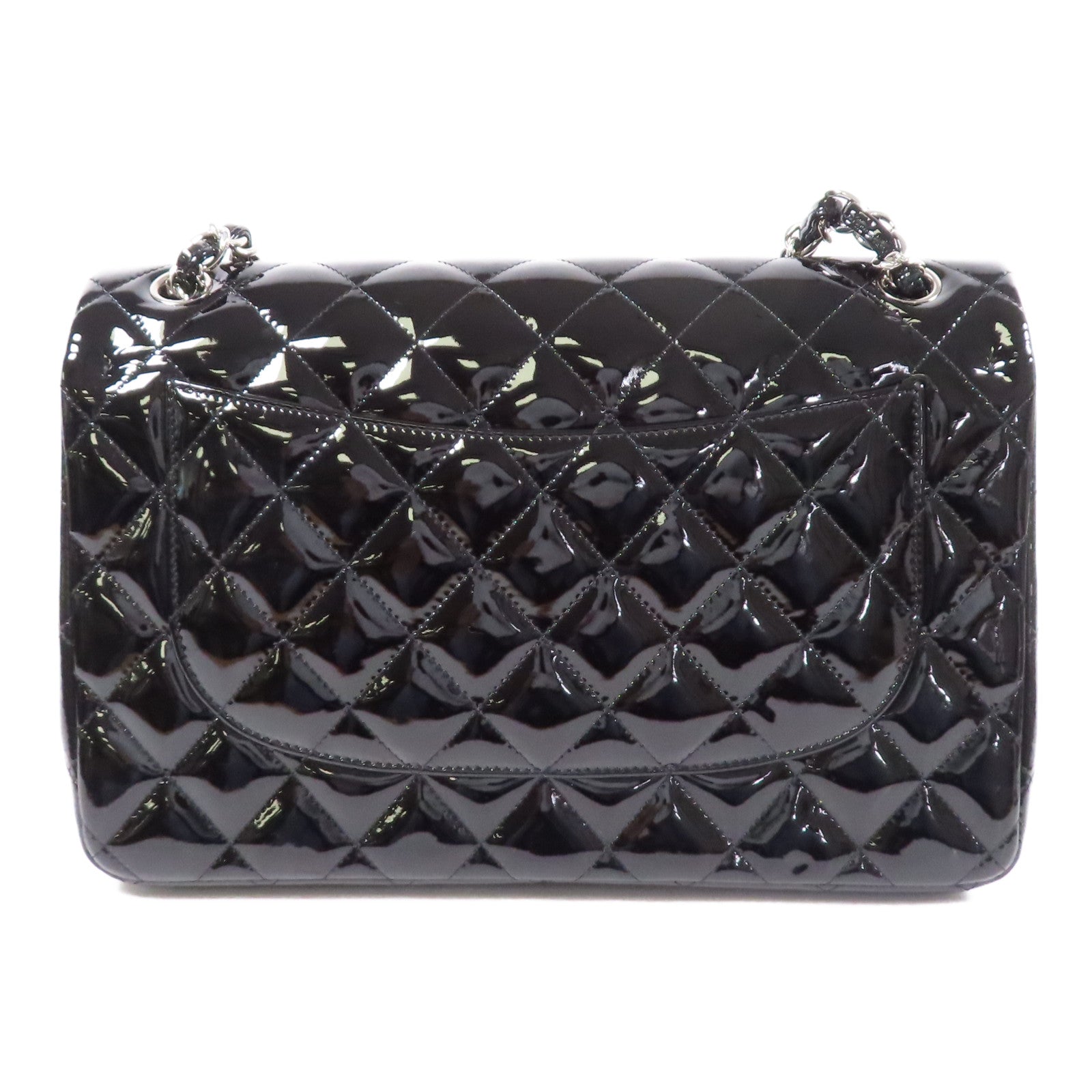 CHANEL 漆皮皮革Large Classic銀扣肩背袋