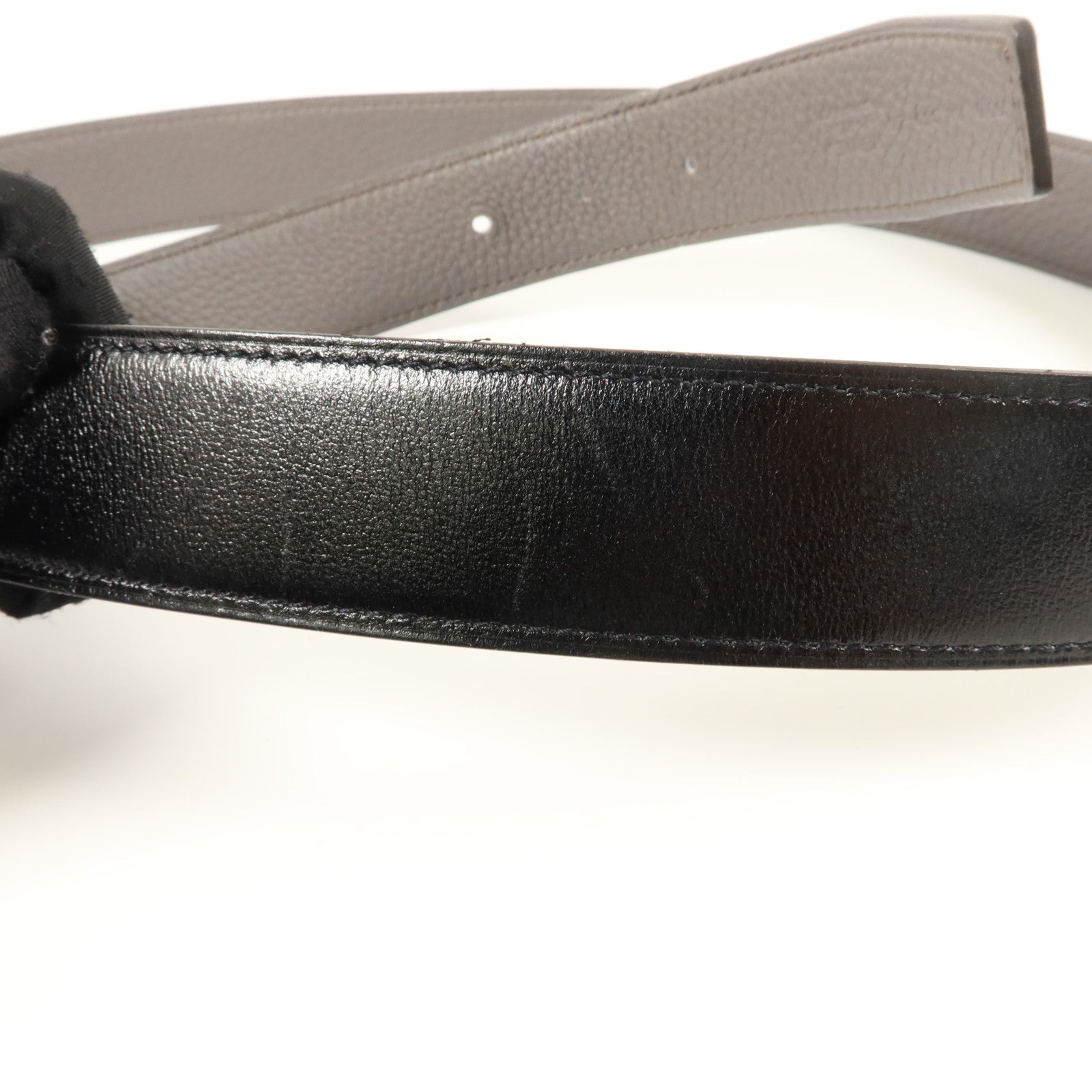 HERMES Togo皮革/Box Calf皮革H Belt 100cm金扣皮帶Noir/Etain
